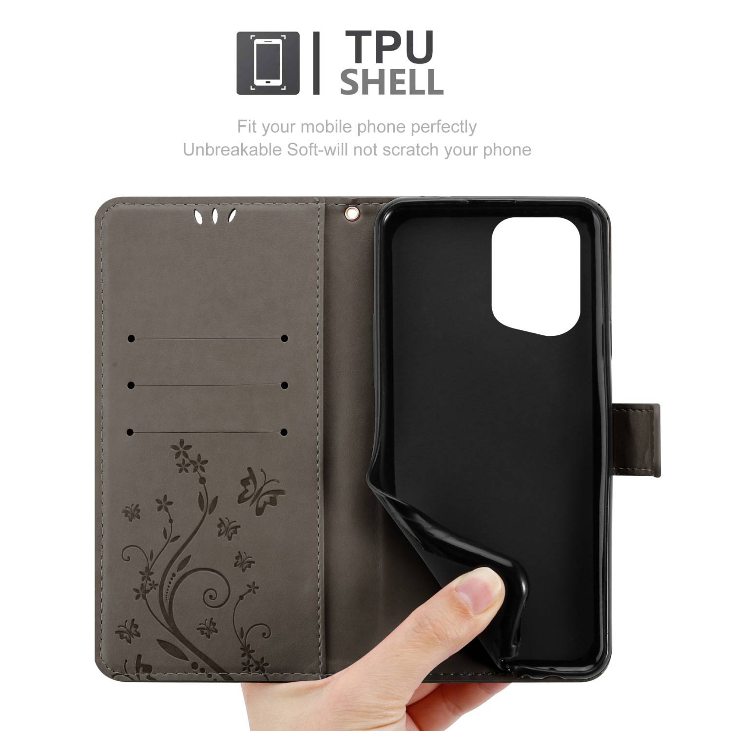 Cadorabo Hülle für Oppo FIND X5 PRO Schutz Hülle in Grau Schutzhülle Handy Hülle Etui Case Blumen Flower