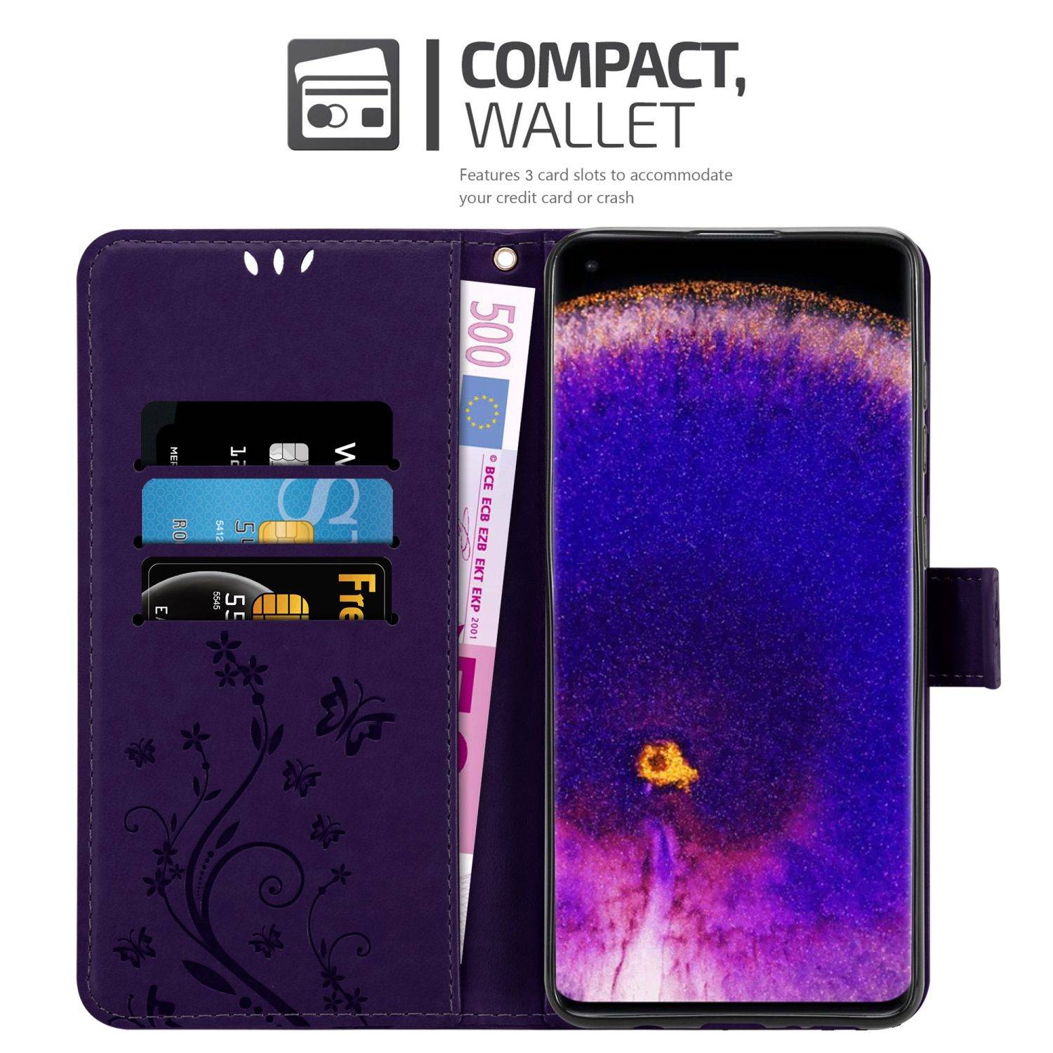 Cadorabo Hülle für Oppo FIND X5 PRO Schutz Hülle in Lila Schutzhülle Handy Hülle Etui Case Blumen Flower