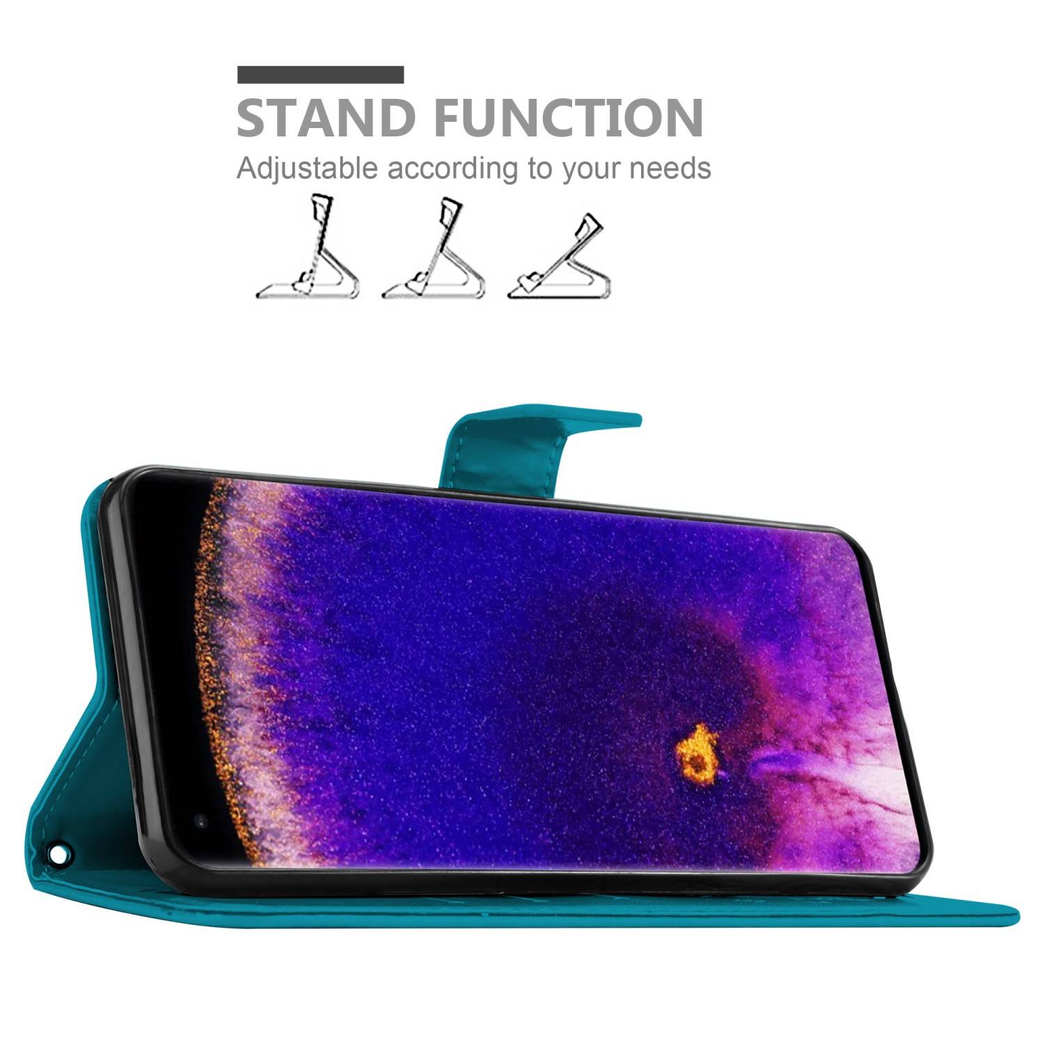 Cadorabo Hülle für Oppo FIND X5 PRO Schutz Hülle in Blau Schutzhülle Handy Hülle Etui Case Blumen Flower