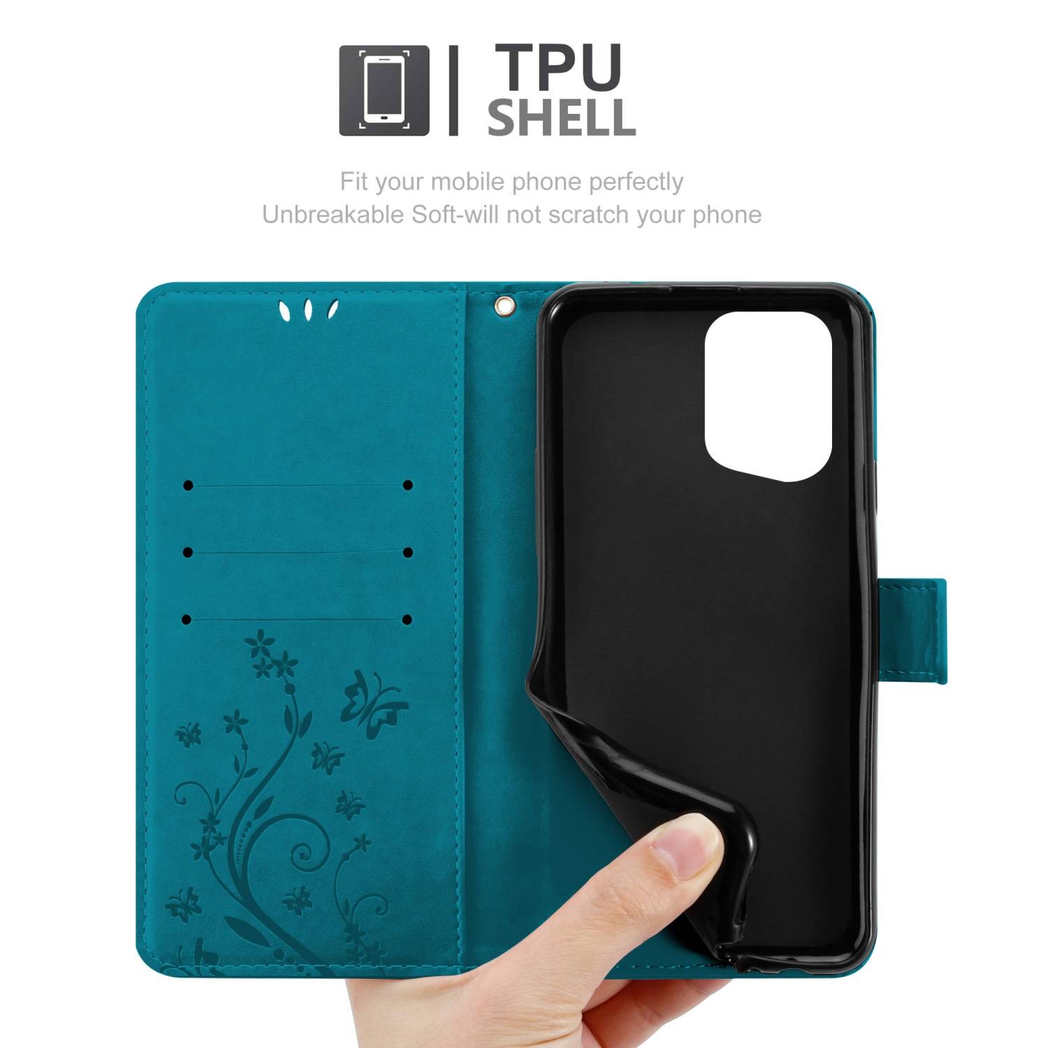 Cadorabo Hülle für Oppo FIND X5 PRO Schutz Hülle in Blau Schutzhülle Handy Hülle Etui Case Blumen Flower
