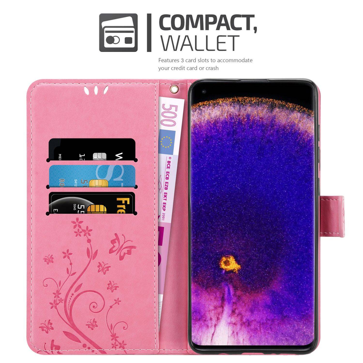 Cadorabo Hülle für Oppo FIND X5 PRO Schutz Hülle in Rosa Schutzhülle Handy Hülle Etui Case Blumen Flower