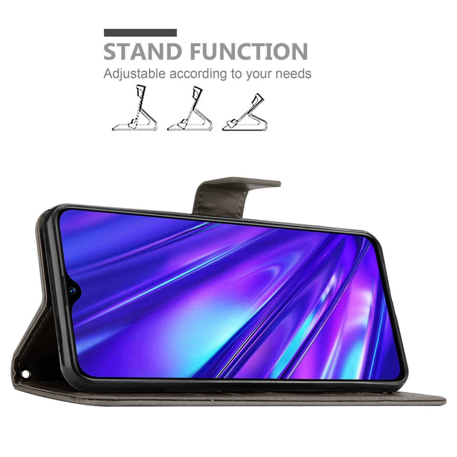 Cadorabo Hülle für Realme 5 / 5i / 6i / C3 Schutz Hülle in Grau Schutzhülle Handy Hülle Etui Case Blumen Flower