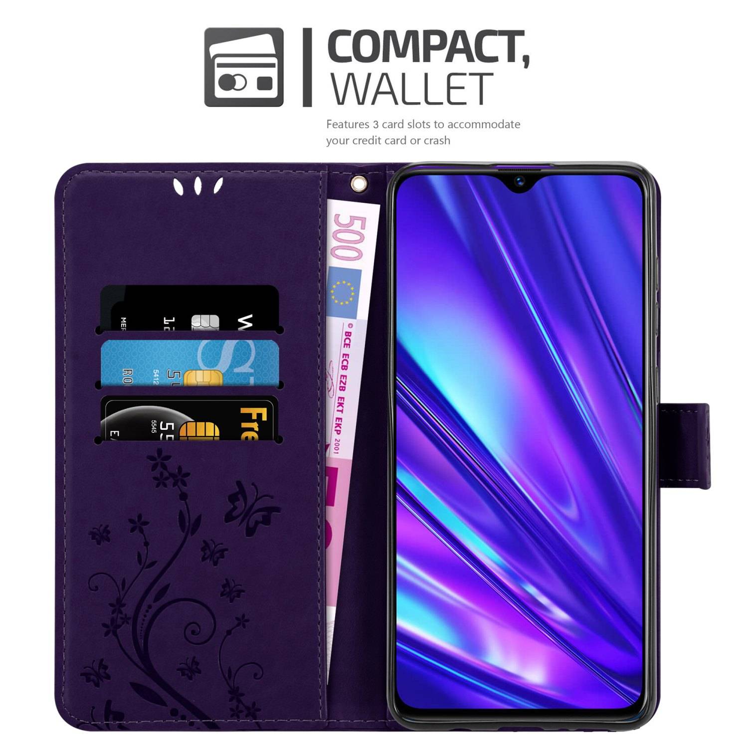 Cadorabo Hülle für Realme 5 / 5i / 6i / C3 Schutz Hülle in Lila Schutzhülle Handy Hülle Etui Case Blumen Flower