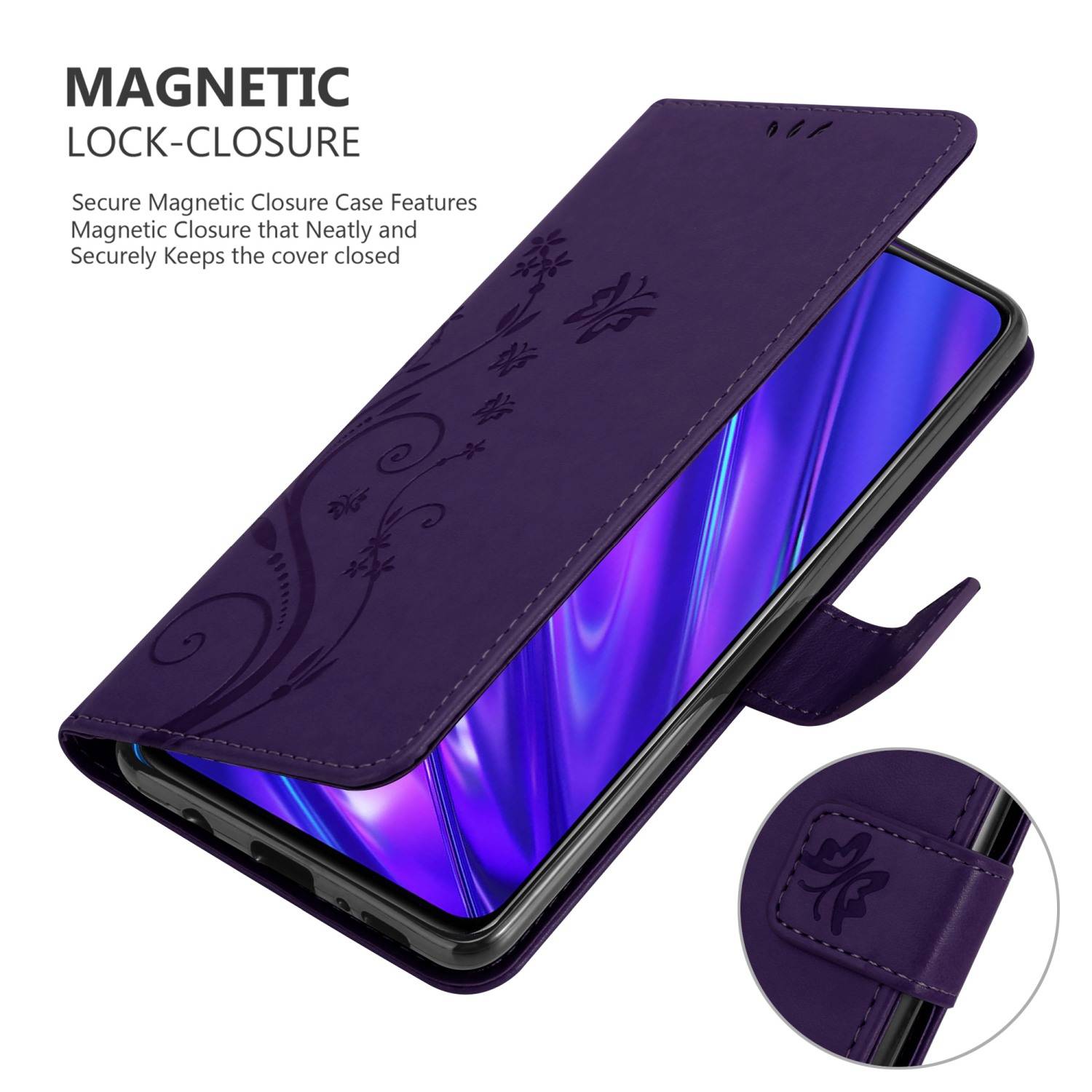 Cadorabo Hülle für Realme 5 / 5i / 6i / C3 Schutz Hülle in Lila Schutzhülle Handy Hülle Etui Case Blumen Flower