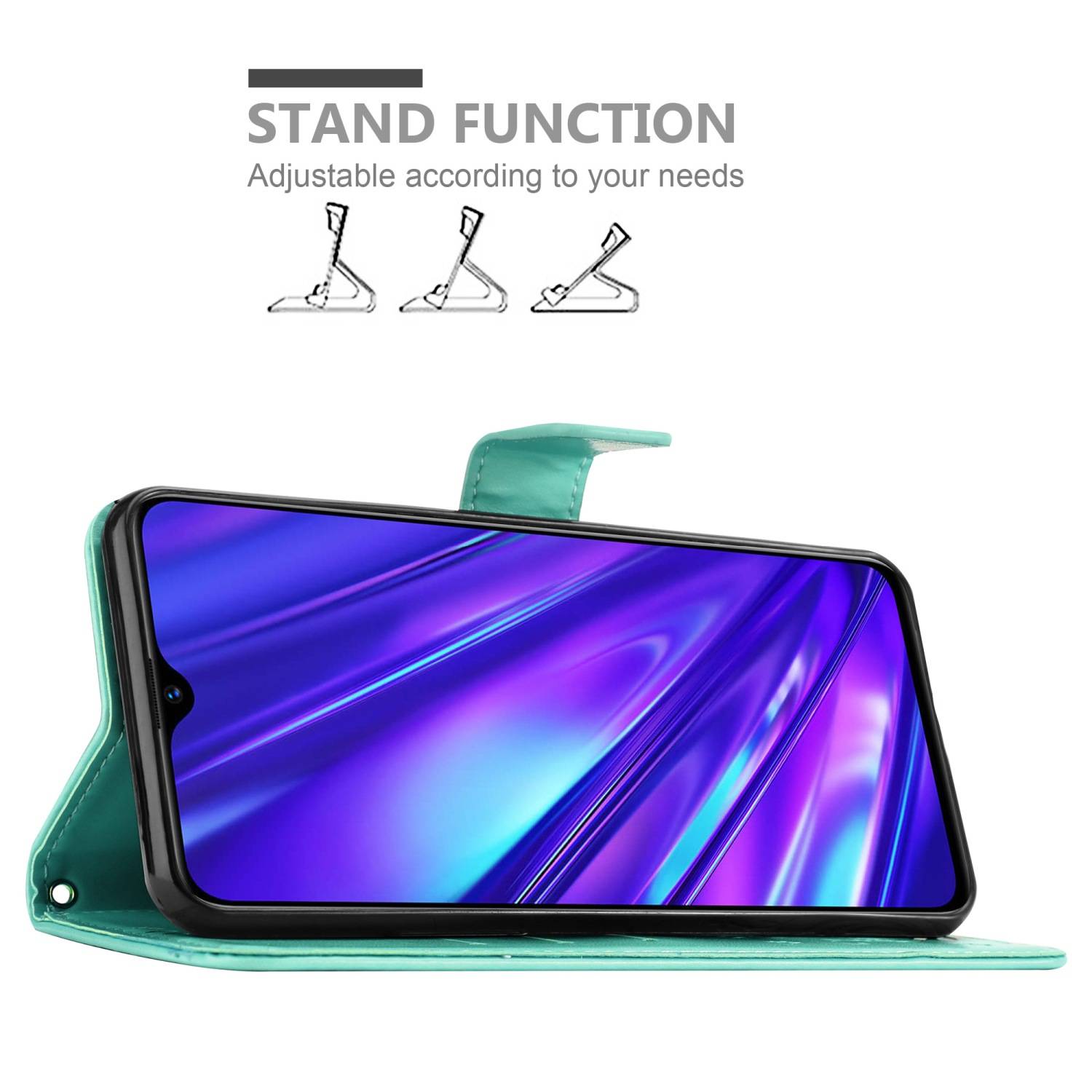 Cadorabo Hülle für Realme 5 / 5i / 6i / C3 Schutz Hülle in Türkis Schutzhülle Handy Hülle Etui Case Blumen Flower