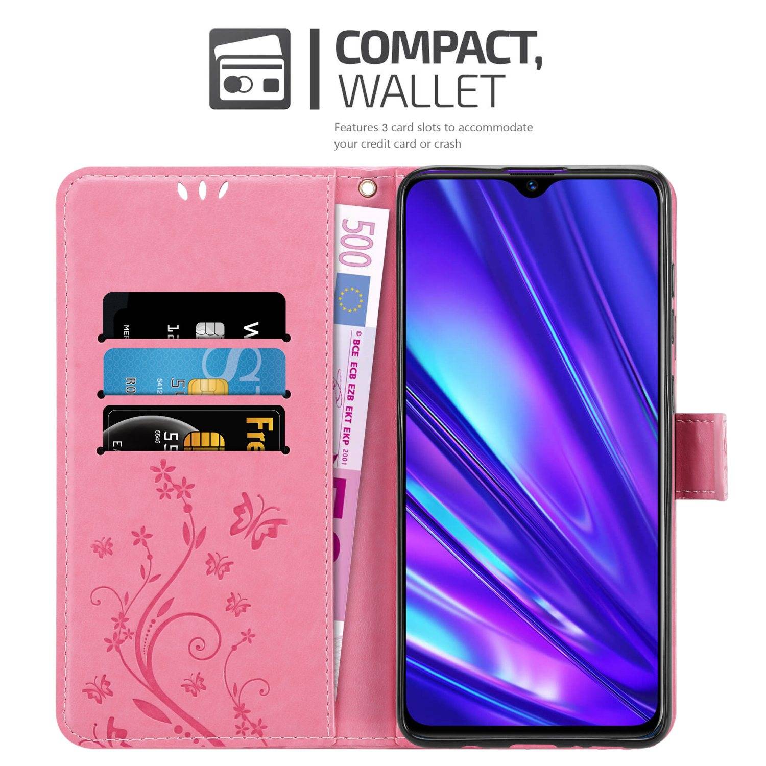 Cadorabo Hülle für Realme 5 / 5i / 6i / C3 Schutz Hülle in Rosa Schutzhülle Handy Hülle Etui Case Blumen Flower
