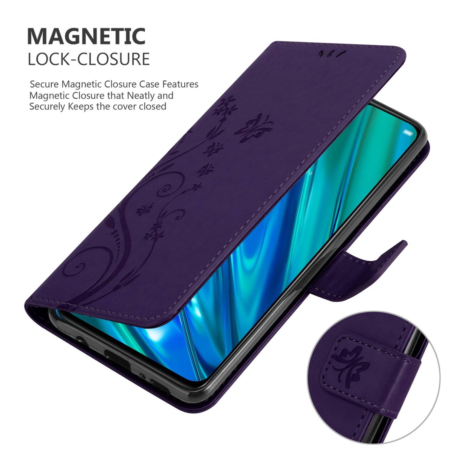 Cadorabo Hülle für Realme 5 PRO / Realme Q Schutz Hülle in Lila Schutzhülle Handy Hülle Etui Case Blumen Flower