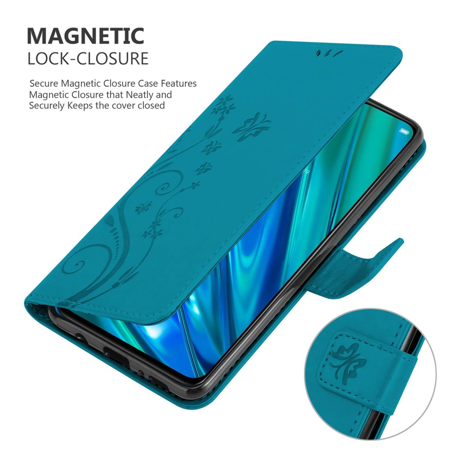 Cadorabo Hülle für Realme 5 PRO / Realme Q Schutz Hülle in Blau Schutzhülle Handy Hülle Etui Case Blumen Flower