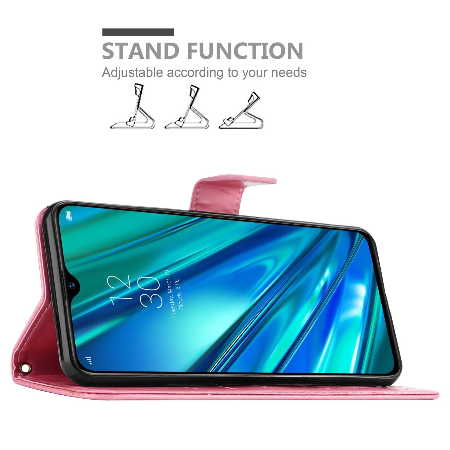 Cadorabo Hülle für Realme 5 PRO / Realme Q Schutz Hülle in Rosa Schutzhülle Handy Hülle Etui Case Blumen Flower