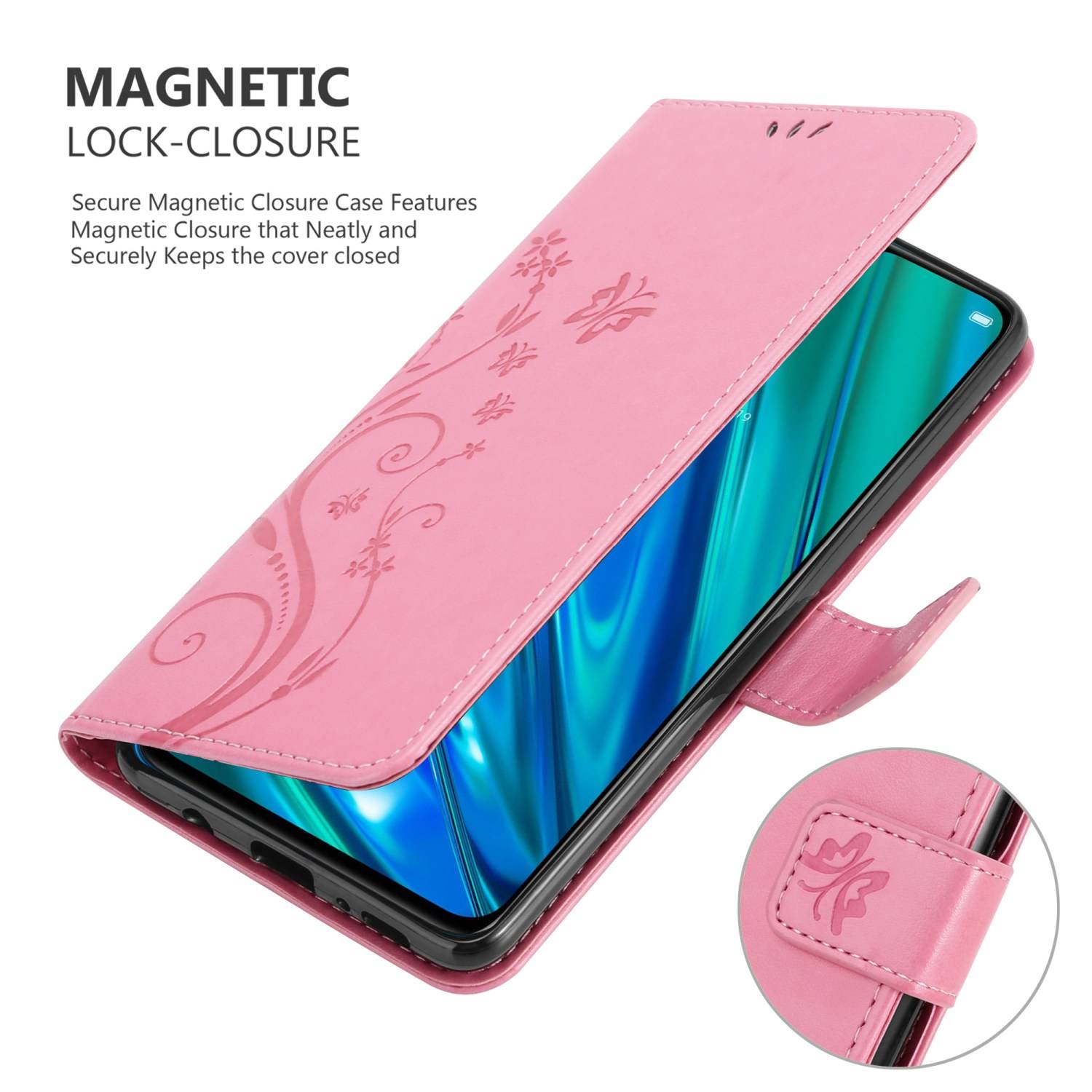 Cadorabo Hülle für Realme 5 PRO / Realme Q Schutz Hülle in Rosa Schutzhülle Handy Hülle Etui Case Blumen Flower