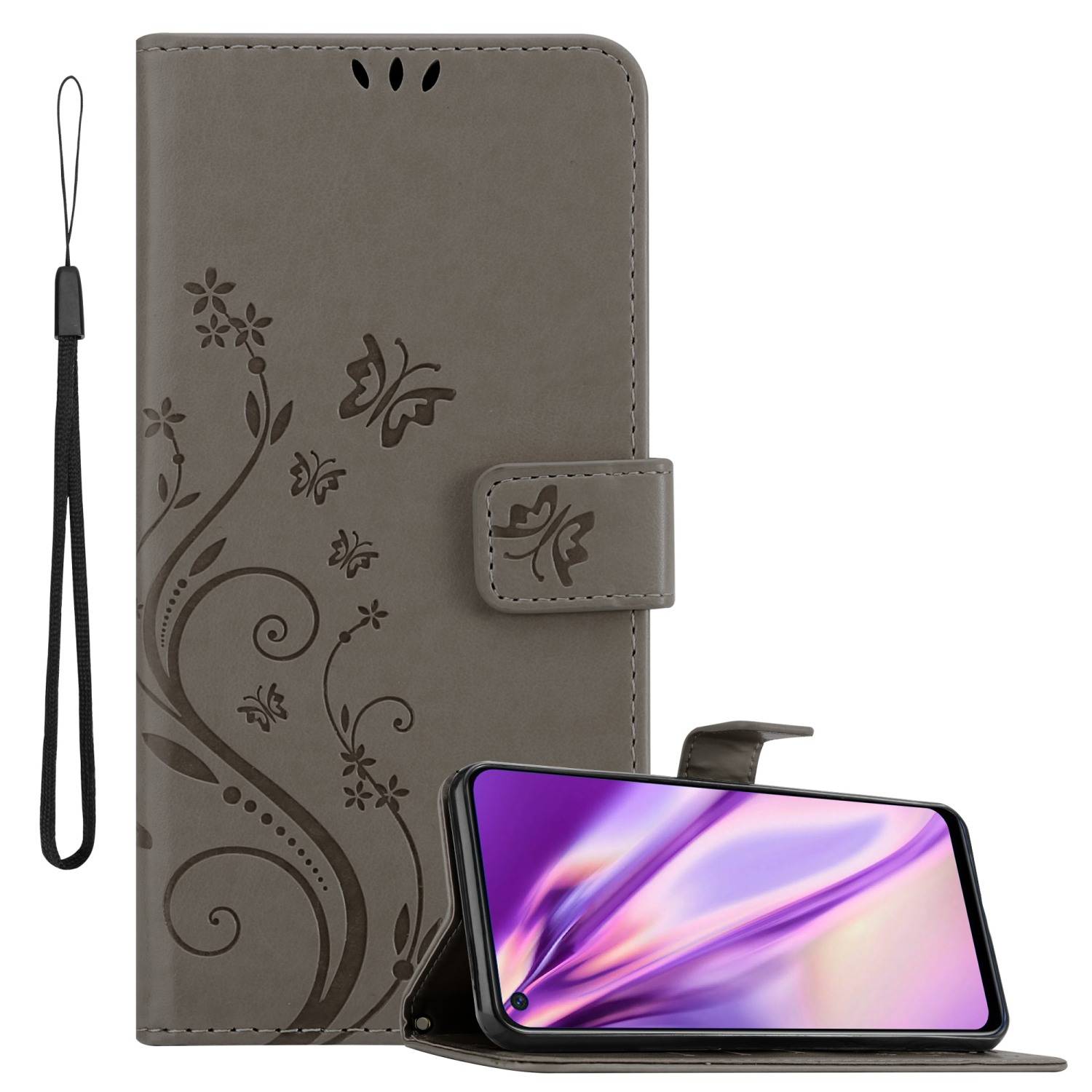 Cadorabo Hülle für Realme 6 4G / 6s Schutz Hülle in Grau Schutzhülle Handy Hülle Etui Case Blumen Flower