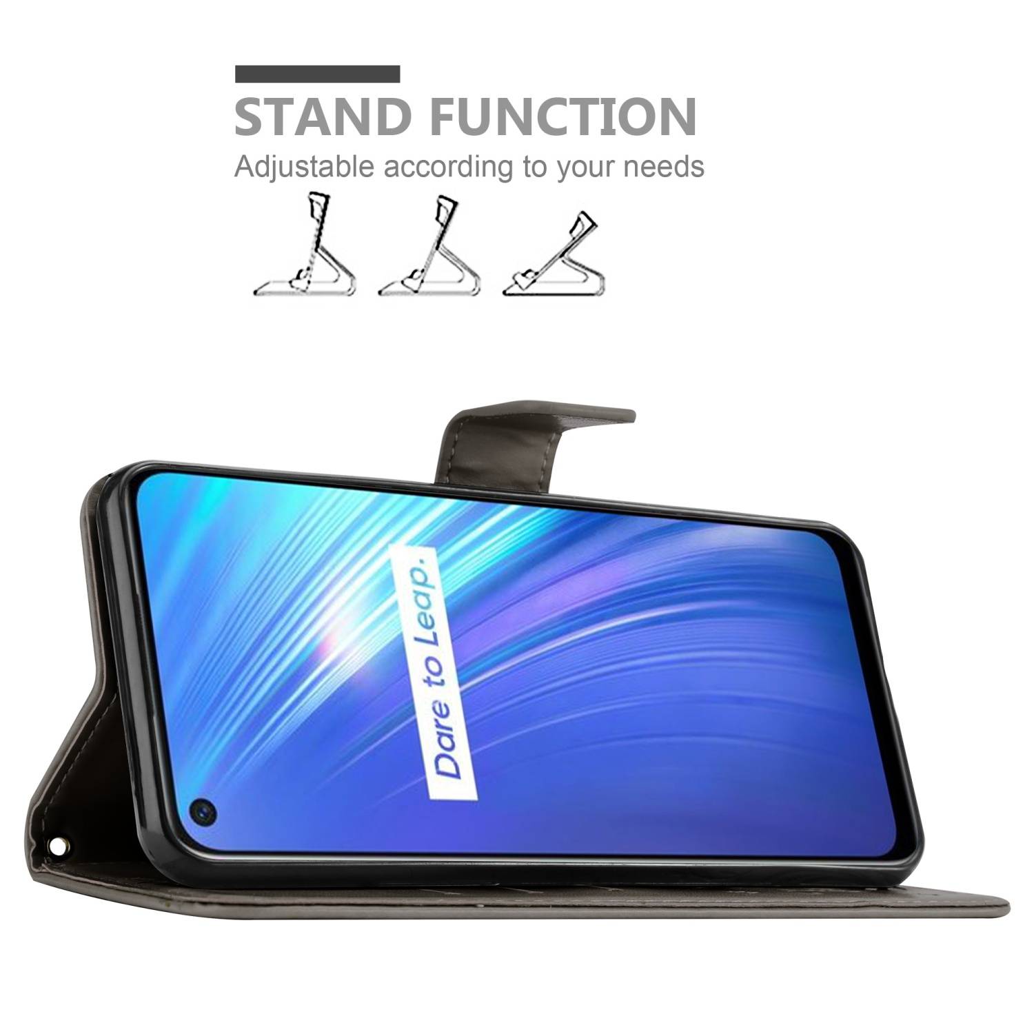 Cadorabo Hülle für Realme 6 4G / 6s Schutz Hülle in Grau Schutzhülle Handy Hülle Etui Case Blumen Flower