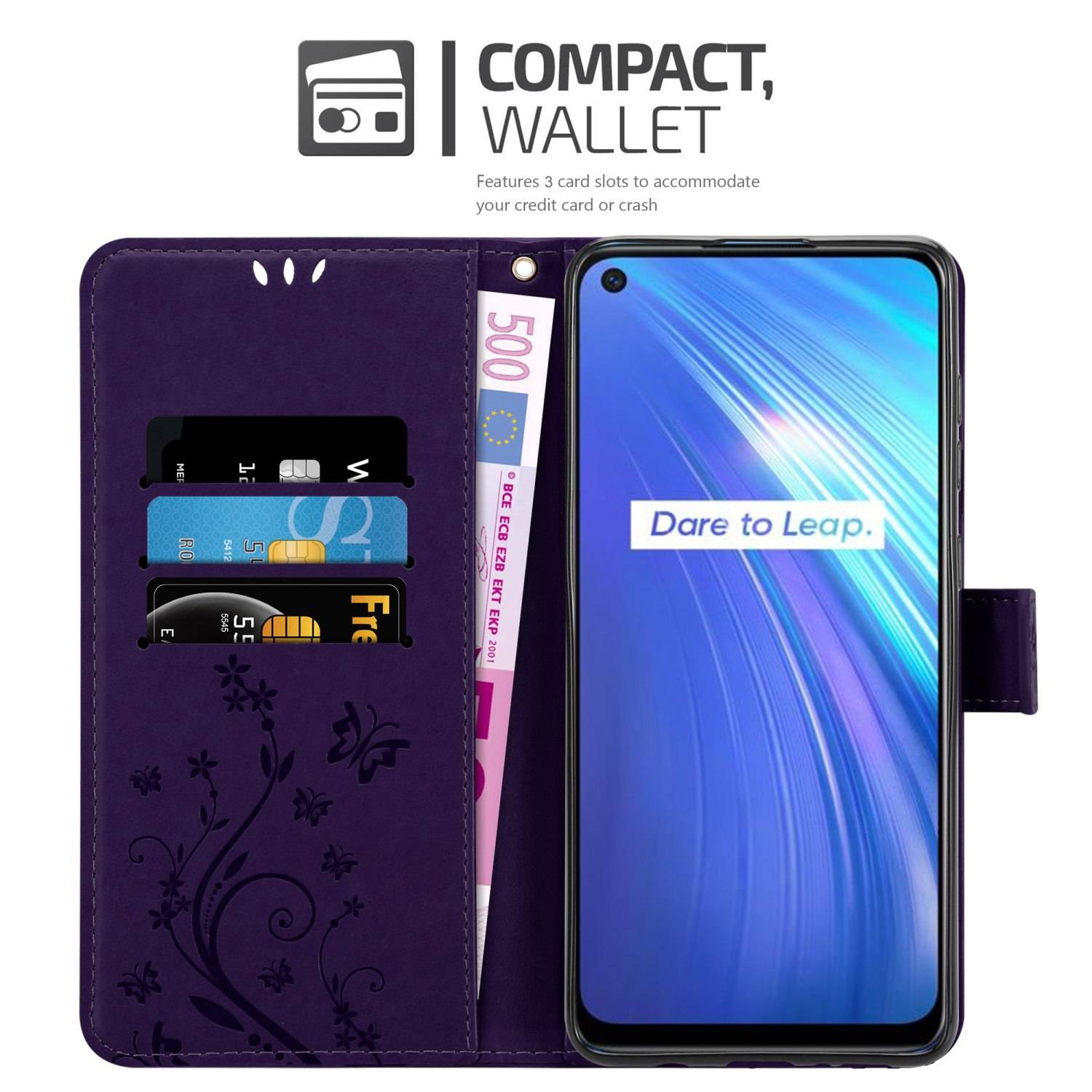 Cadorabo Hülle für Realme 6 4G / 6s Schutz Hülle in Lila Schutzhülle Handy Hülle Etui Case Blumen Flower