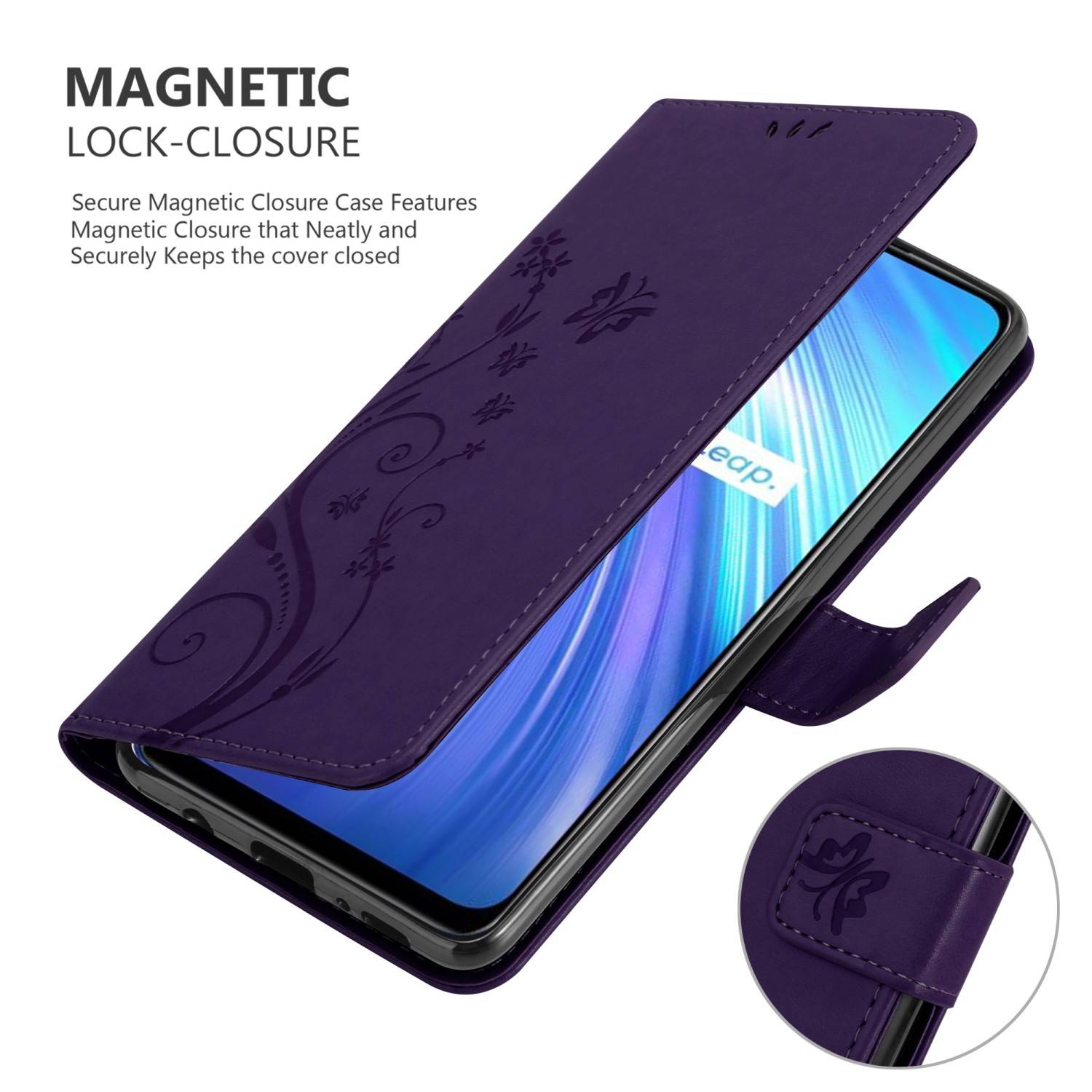 Cadorabo Hülle für Realme 6 4G / 6s Schutz Hülle in Lila Schutzhülle Handy Hülle Etui Case Blumen Flower