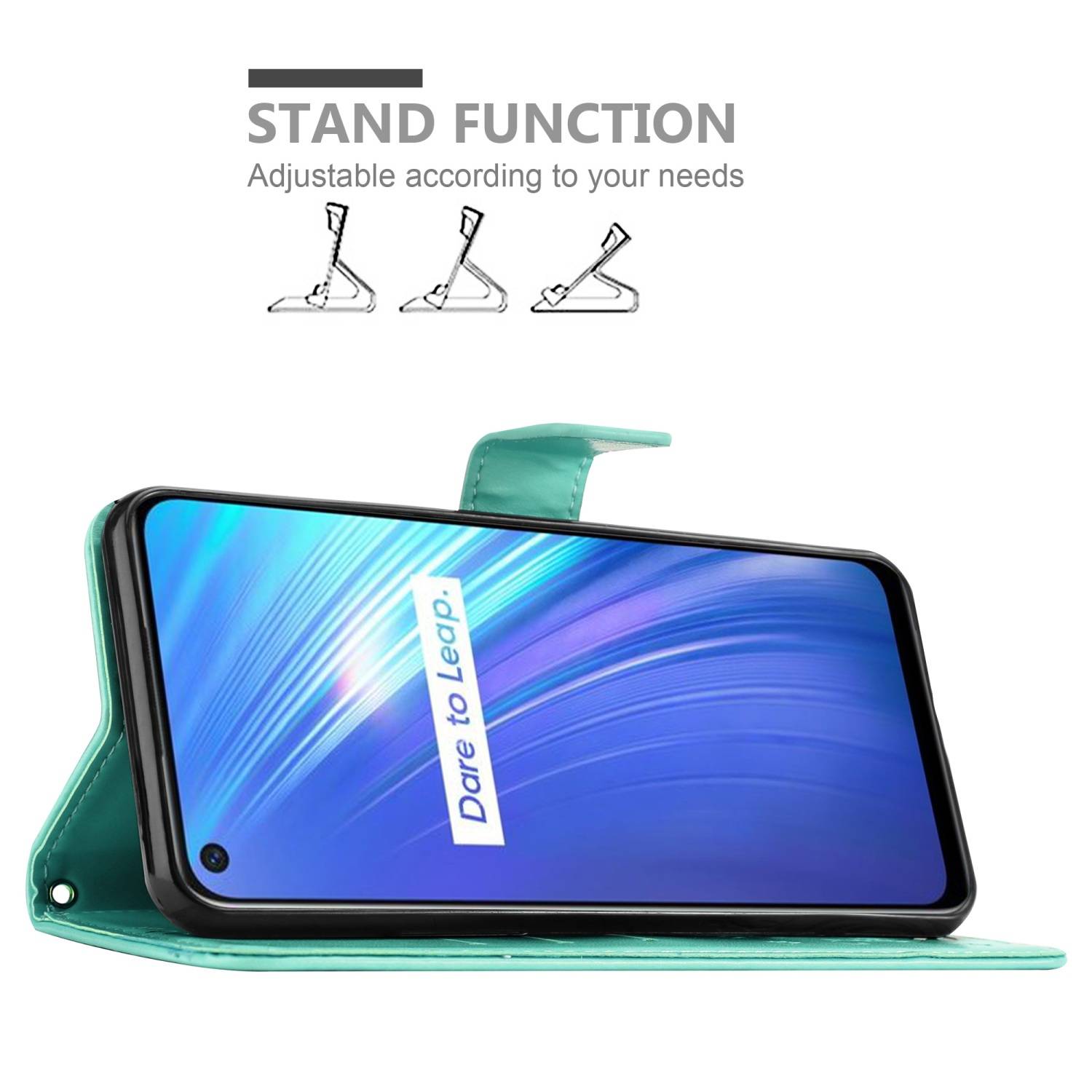 Cadorabo Hülle für Realme 6 4G / 6s Schutz Hülle in Türkis Schutzhülle Handy Hülle Etui Case Blumen Flower