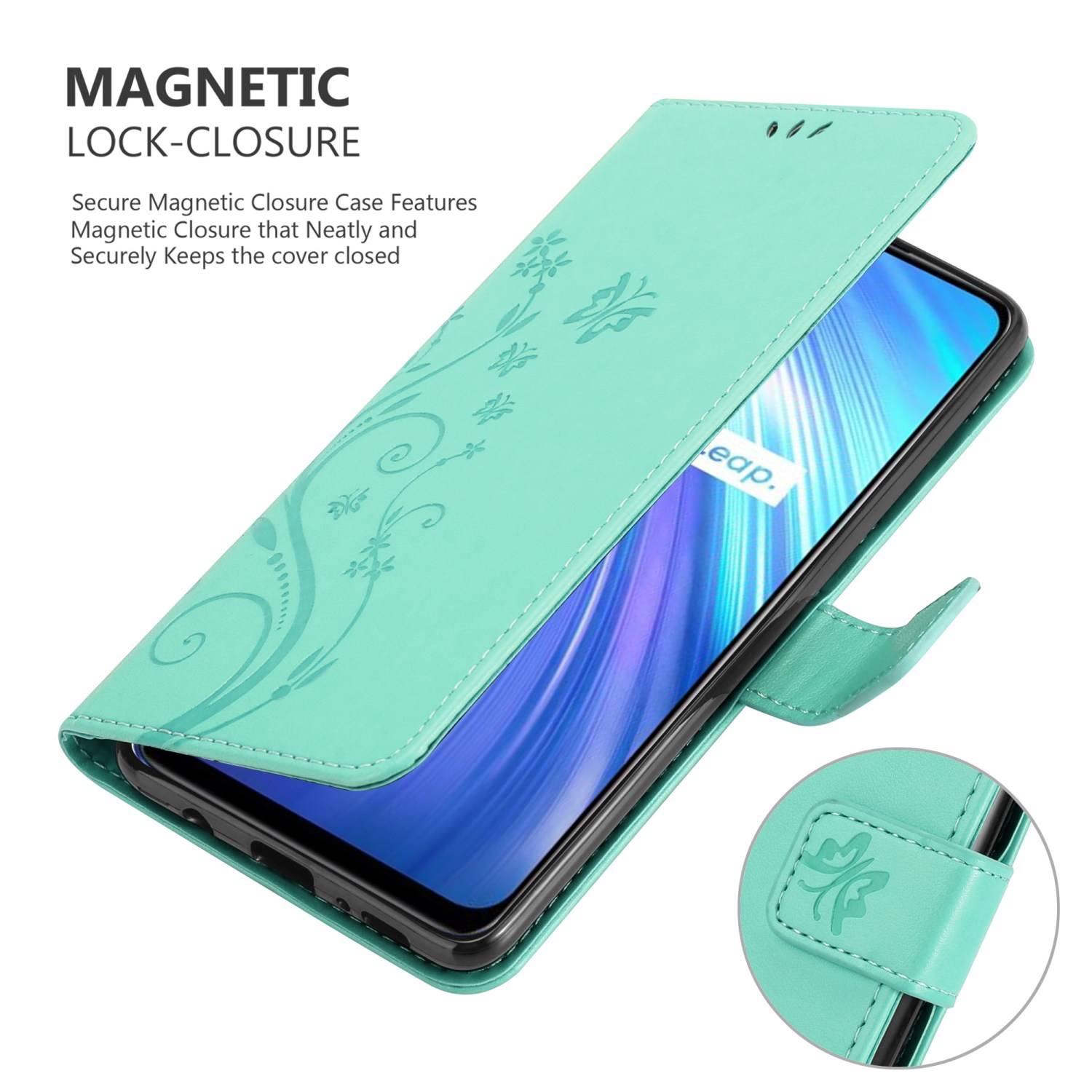 Cadorabo Hülle für Realme 6 4G / 6s Schutz Hülle in Türkis Schutzhülle Handy Hülle Etui Case Blumen Flower