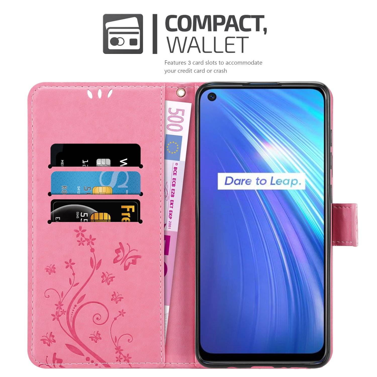 Cadorabo Hülle für Realme 6 4G / 6s Schutz Hülle in Rosa Schutzhülle Handy Hülle Etui Case Blumen Flower