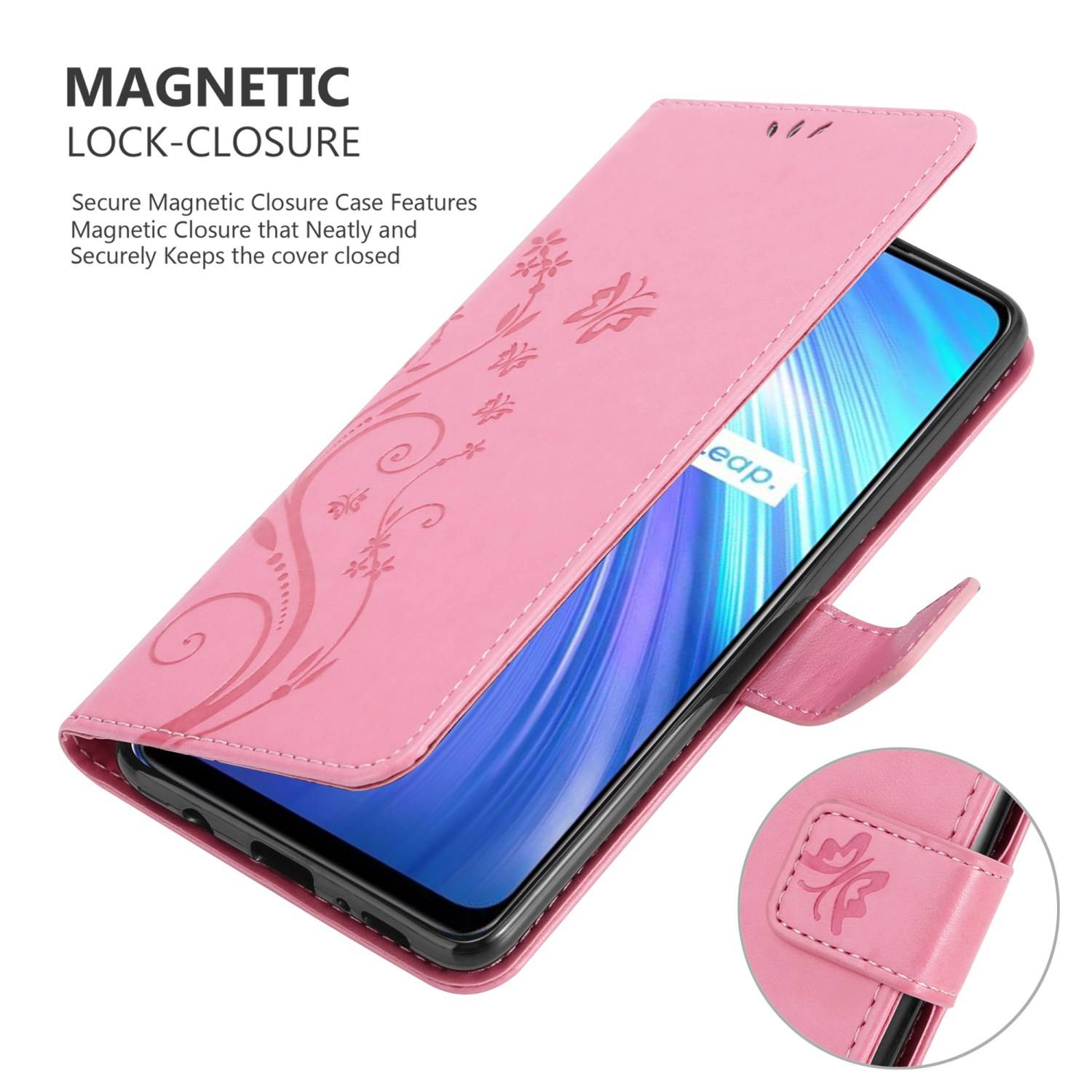 Cadorabo Hülle für Realme 6 4G / 6s Schutz Hülle in Rosa Schutzhülle Handy Hülle Etui Case Blumen Flower