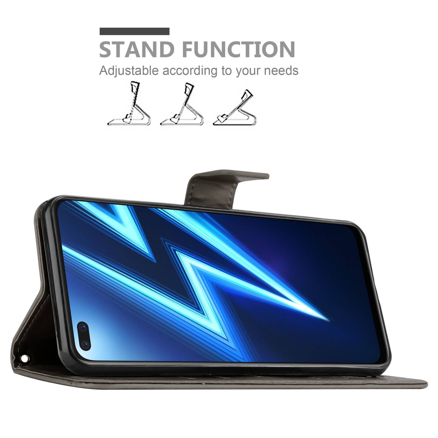 Cadorabo Hülle für Realme 6 PRO Schutz Hülle in Grau Schutzhülle Handy Hülle Etui Case Blumen Flower