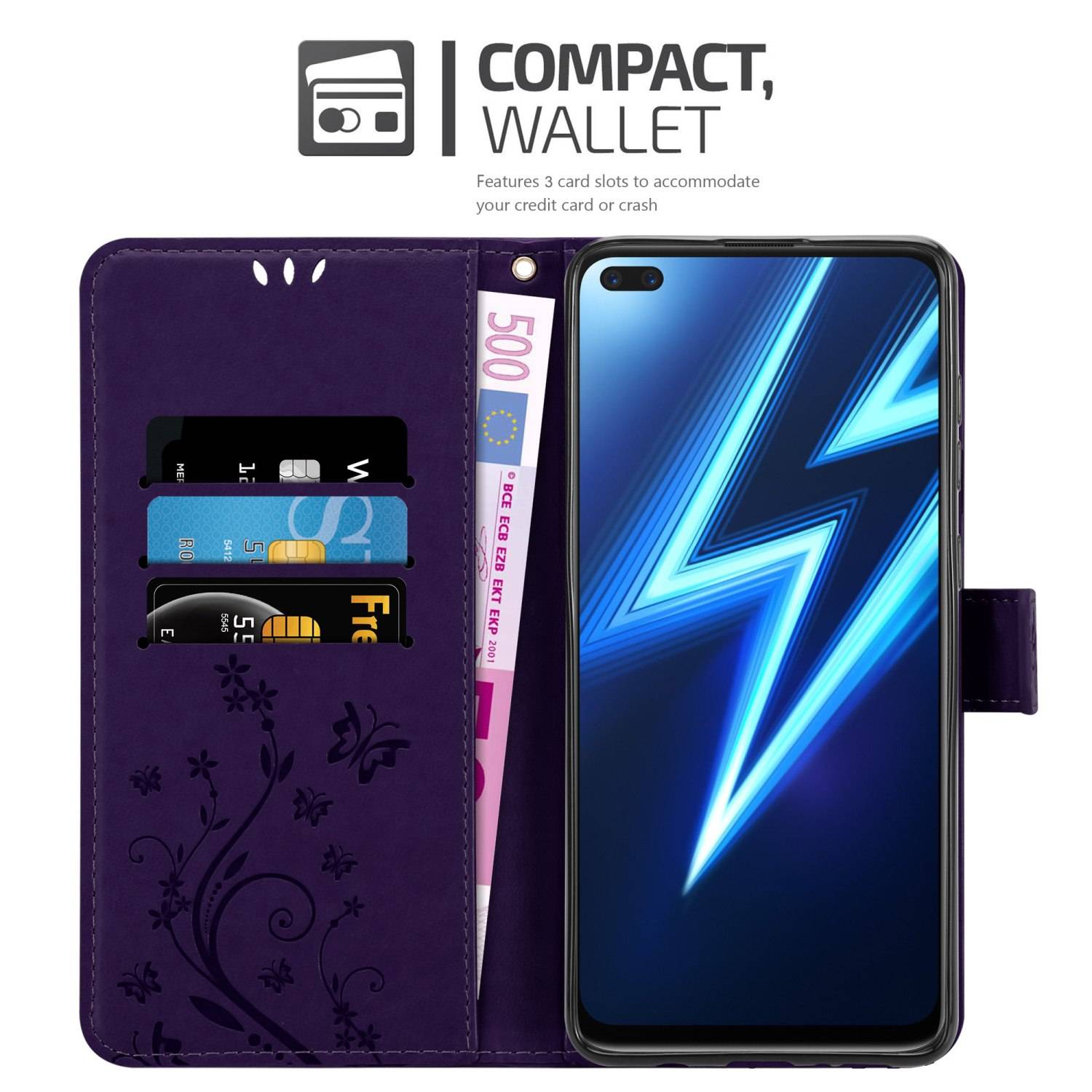 Cadorabo Hülle für Realme 6 PRO Schutz Hülle in Lila Schutzhülle Handy Hülle Etui Case Blumen Flower