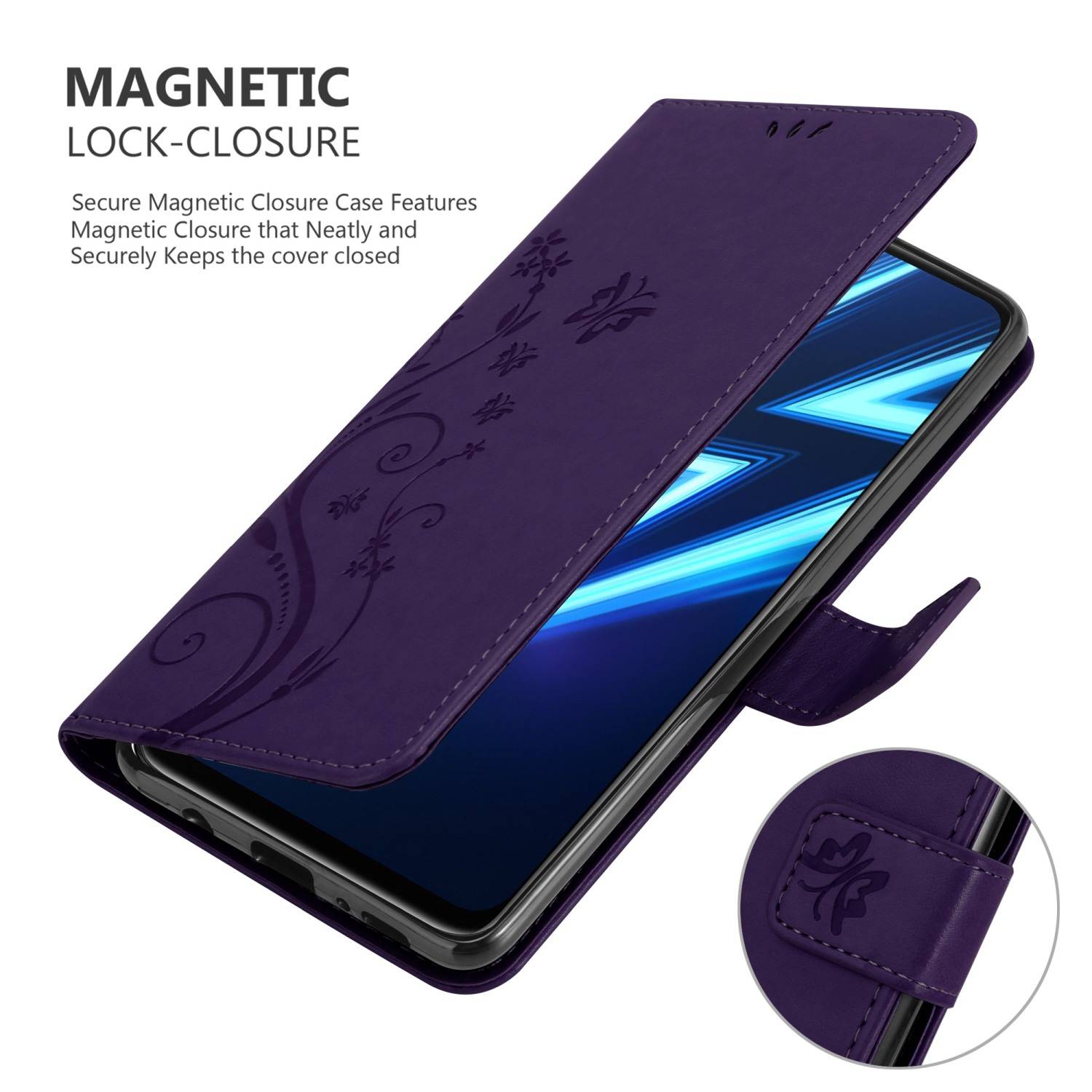 Cadorabo Hülle für Realme 6 PRO Schutz Hülle in Lila Schutzhülle Handy Hülle Etui Case Blumen Flower