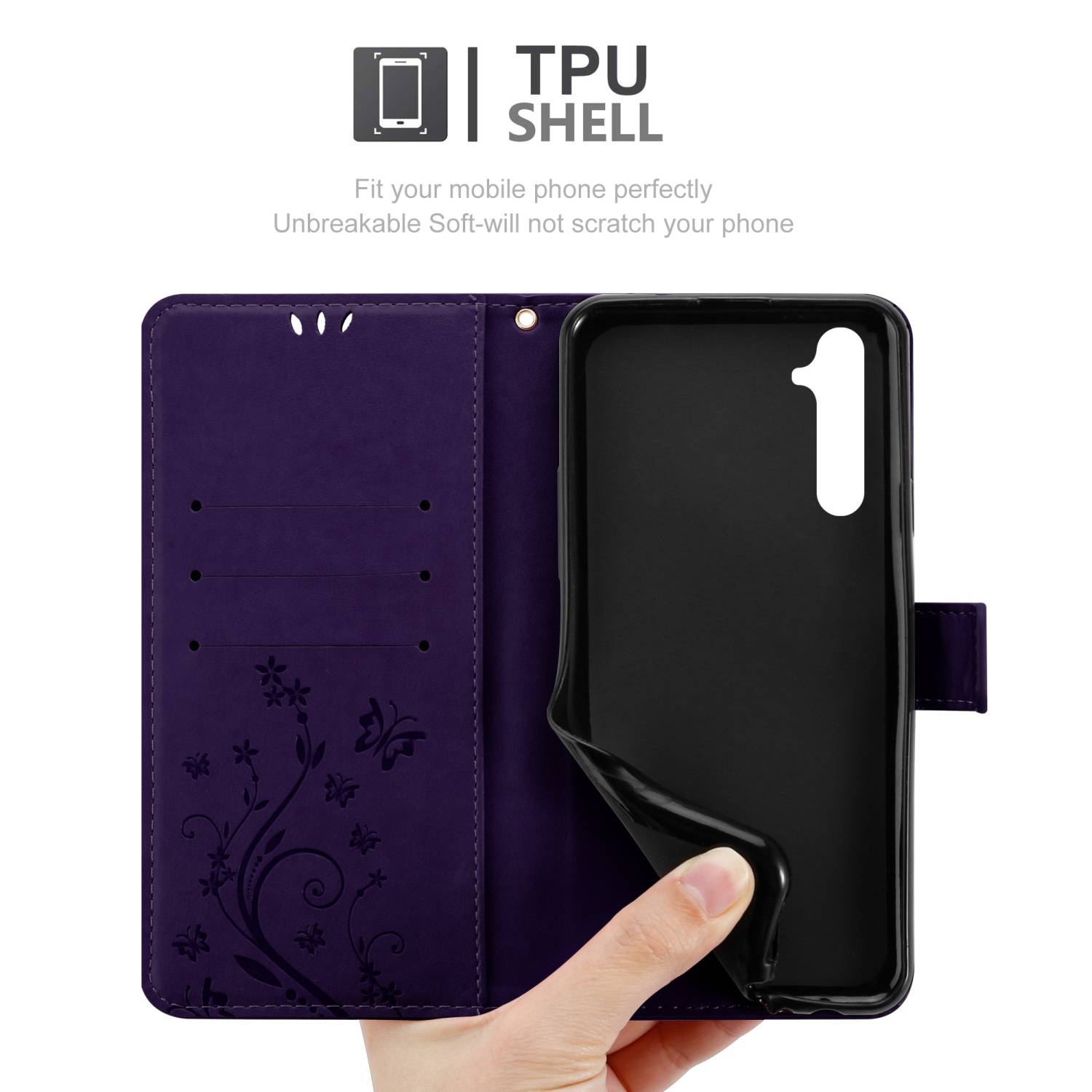 Cadorabo Hülle für Realme 6 PRO Schutz Hülle in Lila Schutzhülle Handy Hülle Etui Case Blumen Flower
