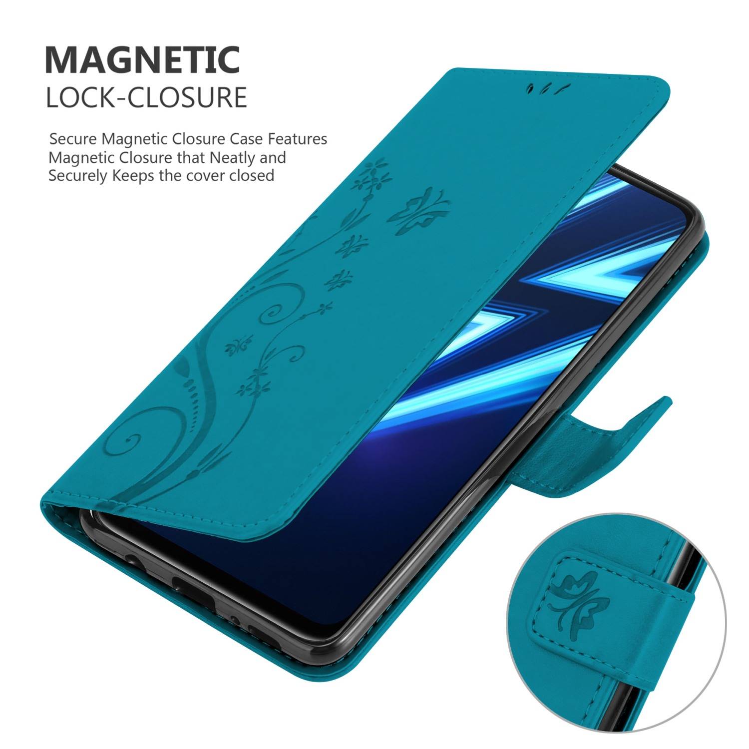 Cadorabo Hülle für Realme 6 PRO Schutz Hülle in Blau Schutzhülle Handy Hülle Etui Case Blumen Flower