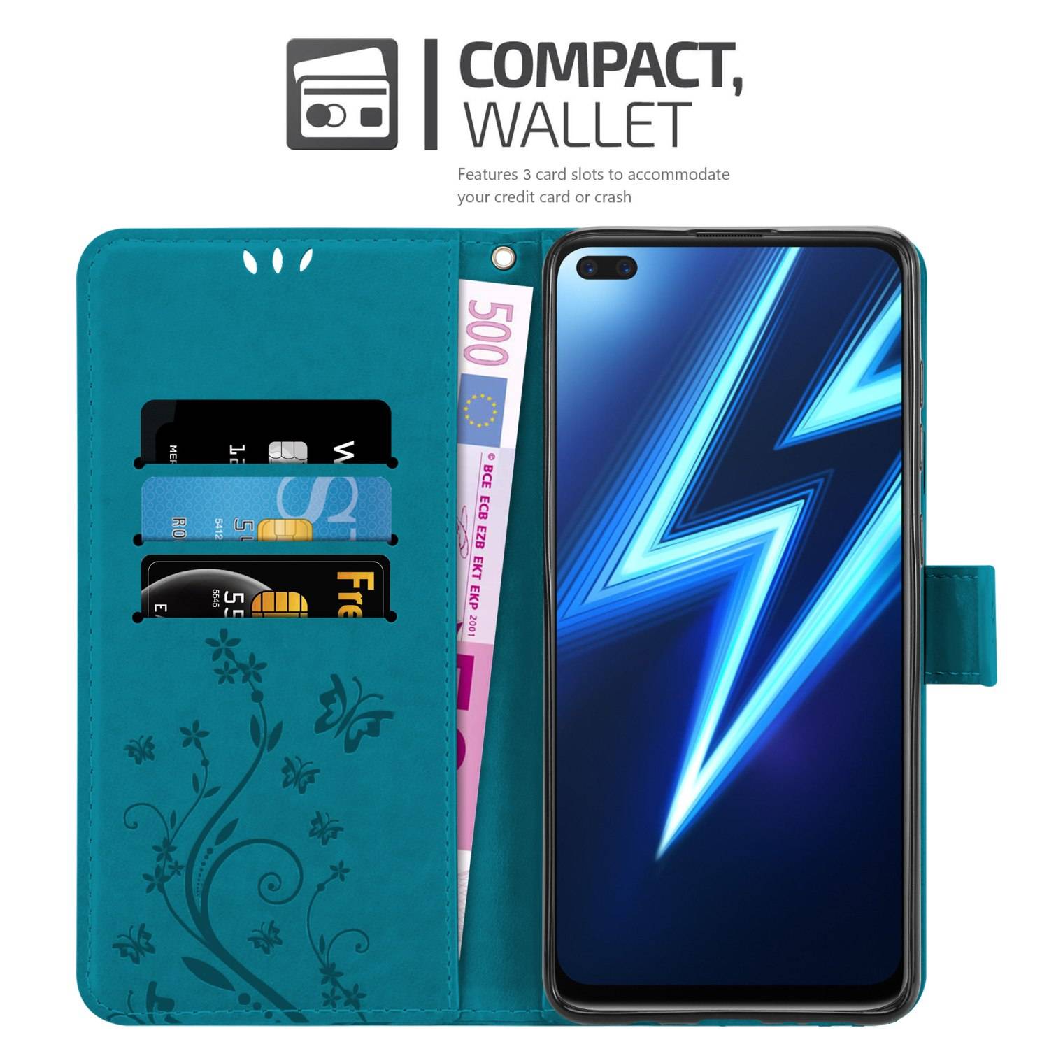 Cadorabo Hülle für Realme 6 PRO Schutz Hülle in Blau Schutzhülle Handy Hülle Etui Case Blumen Flower