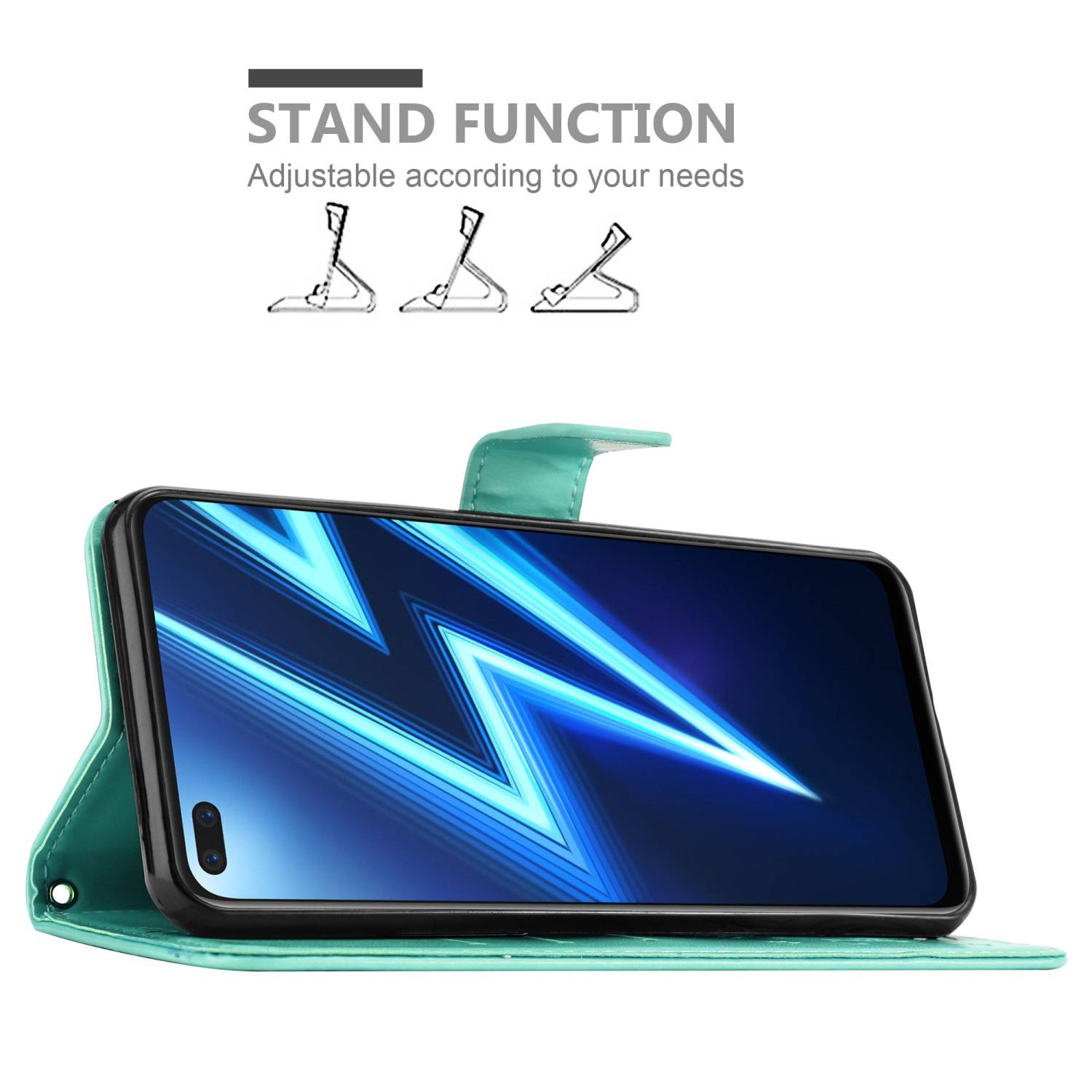 Cadorabo Hülle für Realme 6 PRO Schutz Hülle in Türkis Schutzhülle Handy Hülle Etui Case Blumen Flower