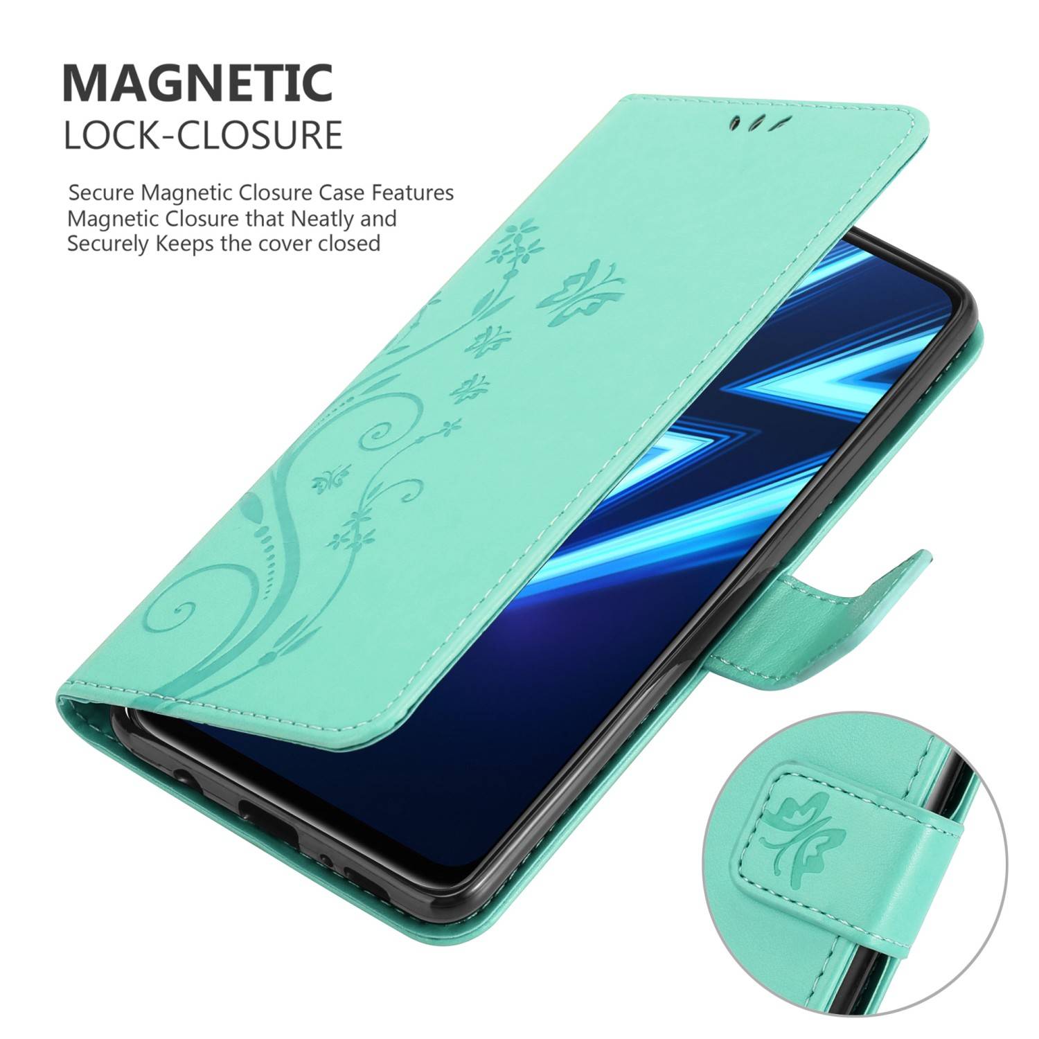 Cadorabo Hülle für Realme 6 PRO Schutz Hülle in Türkis Schutzhülle Handy Hülle Etui Case Blumen Flower
