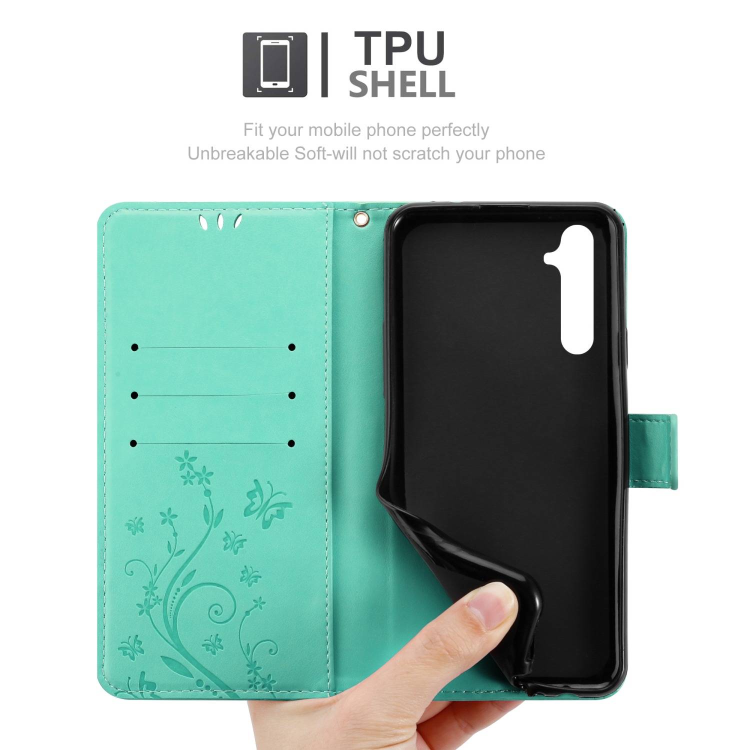 Cadorabo Hülle für Realme 6 PRO Schutz Hülle in Türkis Schutzhülle Handy Hülle Etui Case Blumen Flower