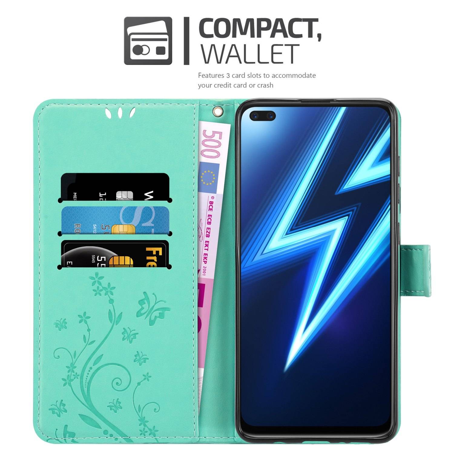Cadorabo Hülle für Realme 6 PRO Schutz Hülle in Türkis Schutzhülle Handy Hülle Etui Case Blumen Flower