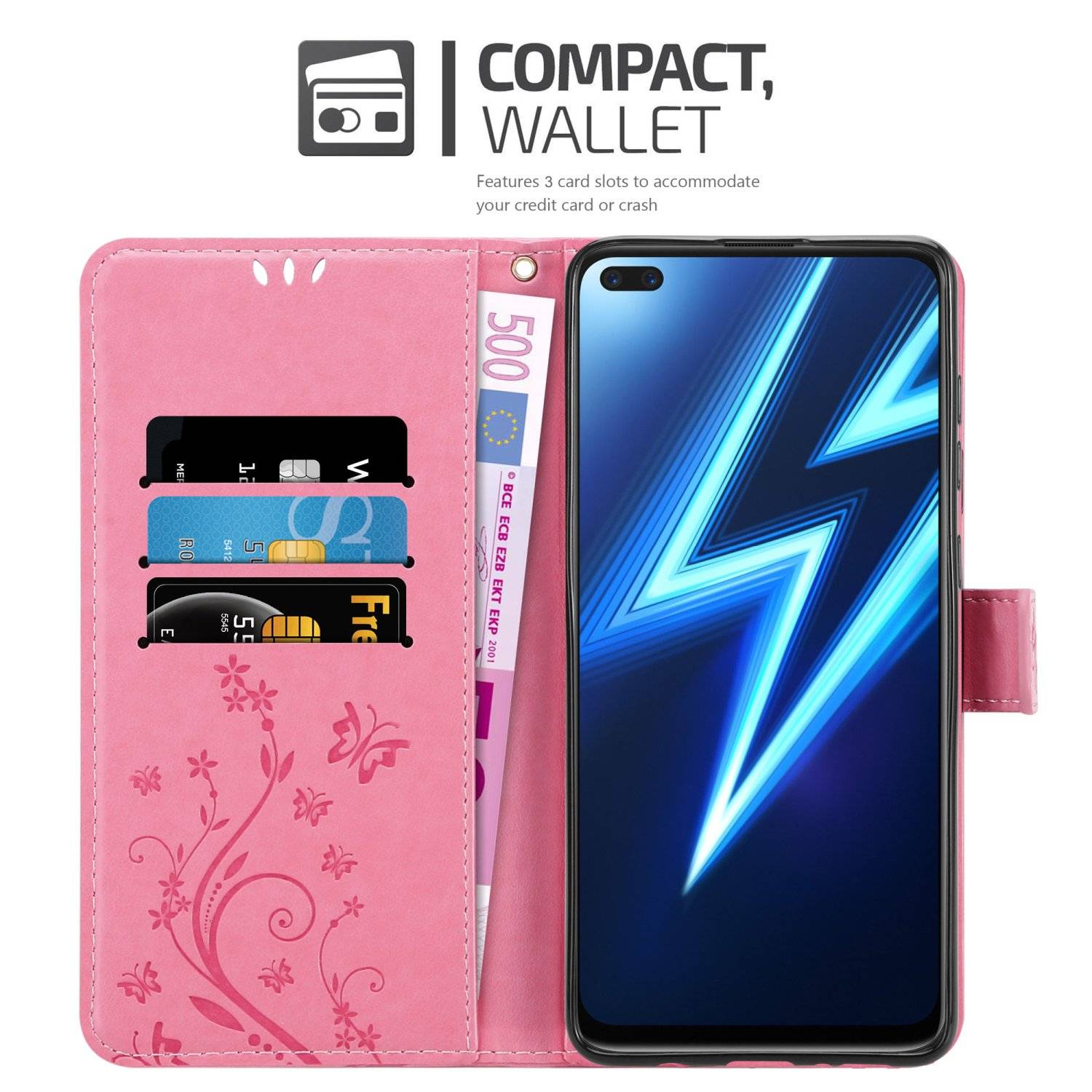 Cadorabo Hülle für Realme 6 PRO Schutz Hülle in Rosa Schutzhülle Handy Hülle Etui Case Blumen Flower
