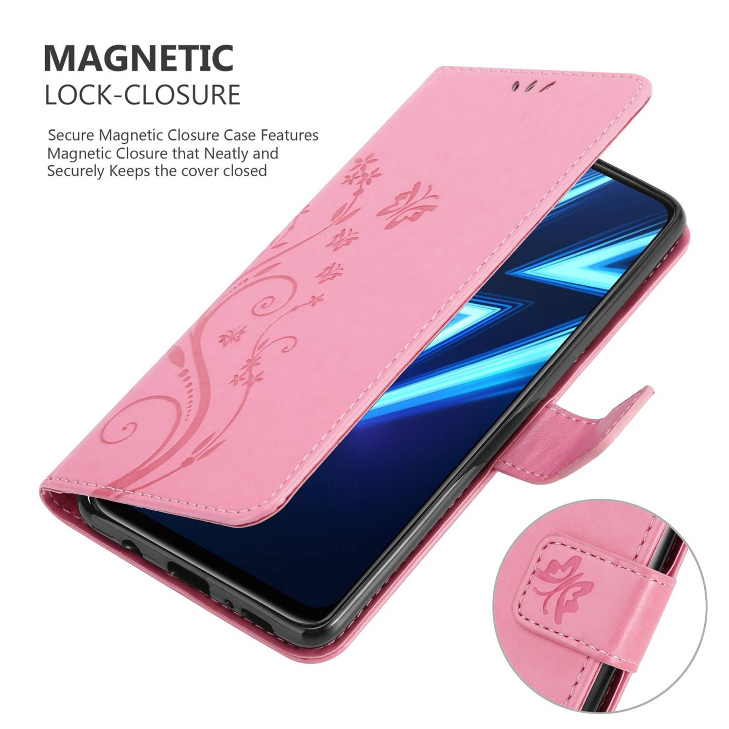 Cadorabo Hülle für Realme 6 PRO Schutz Hülle in Rosa Schutzhülle Handy Hülle Etui Case Blumen Flower