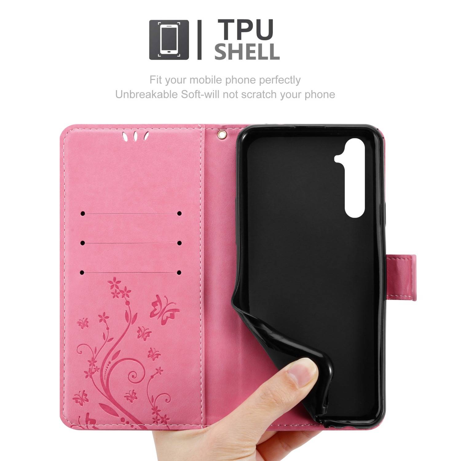 Cadorabo Hülle für Realme 6 PRO Schutz Hülle in Rosa Schutzhülle Handy Hülle Etui Case Blumen Flower