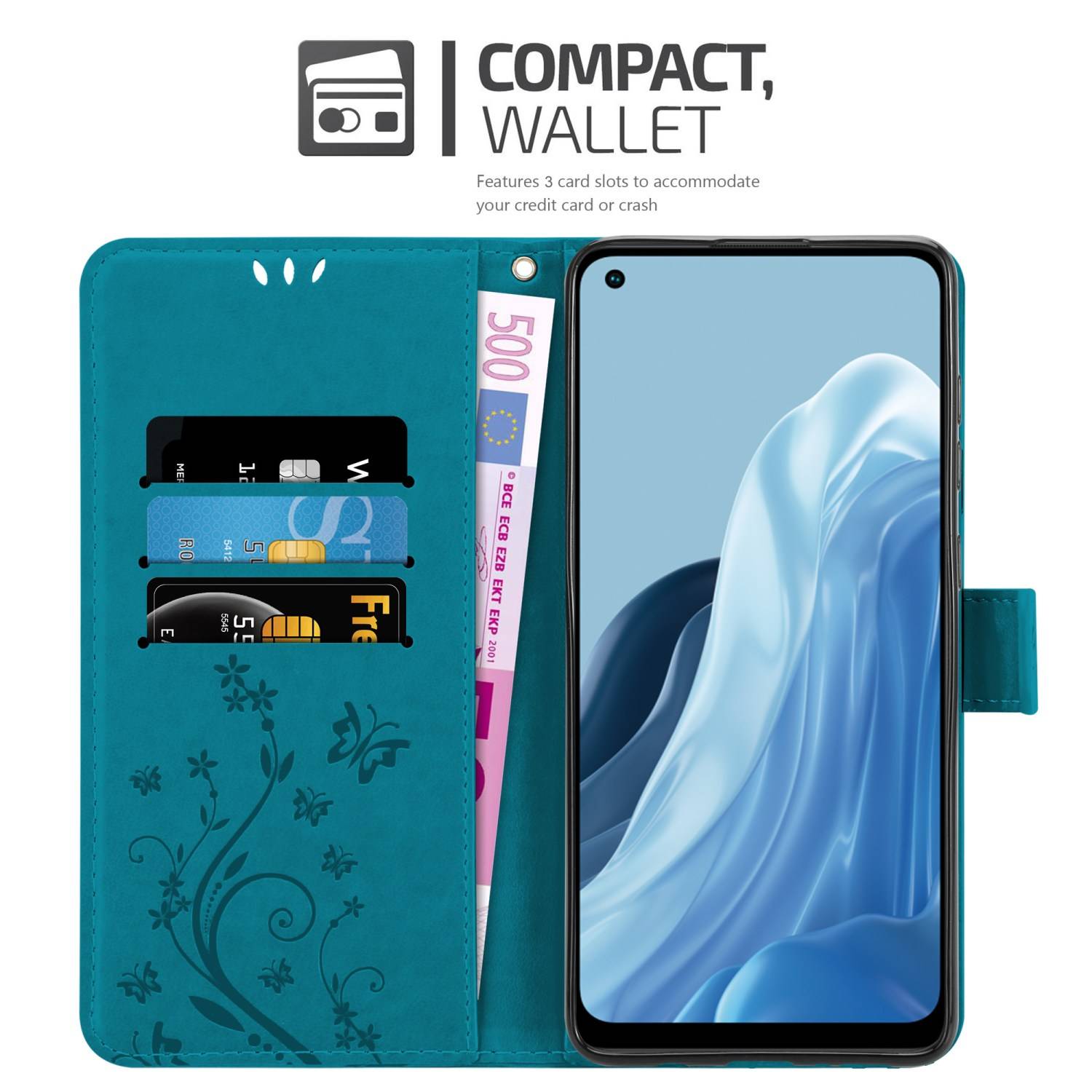 Cadorabo Hülle für Realme 7 5G Schutz Hülle in Blau Schutzhülle Handy Hülle Etui Case Blumen Flower