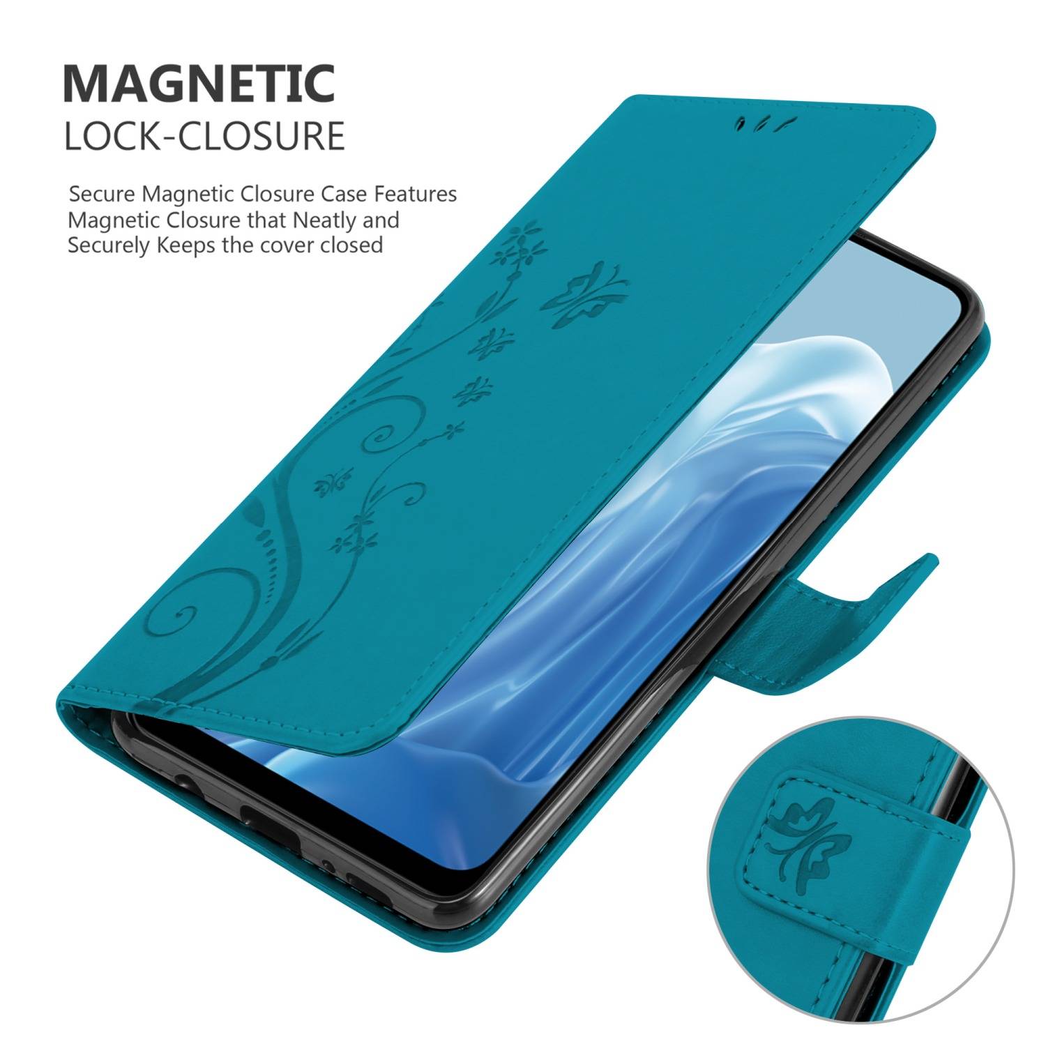 Cadorabo Hülle für Realme 7 5G Schutz Hülle in Blau Schutzhülle Handy Hülle Etui Case Blumen Flower