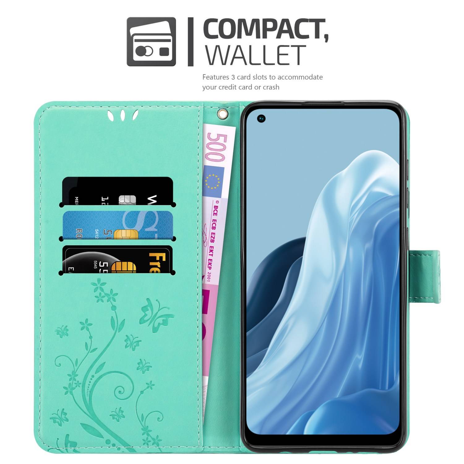 Cadorabo Hülle für Realme 7 5G Schutz Hülle in Türkis Schutzhülle Handy Hülle Etui Case Blumen Flower