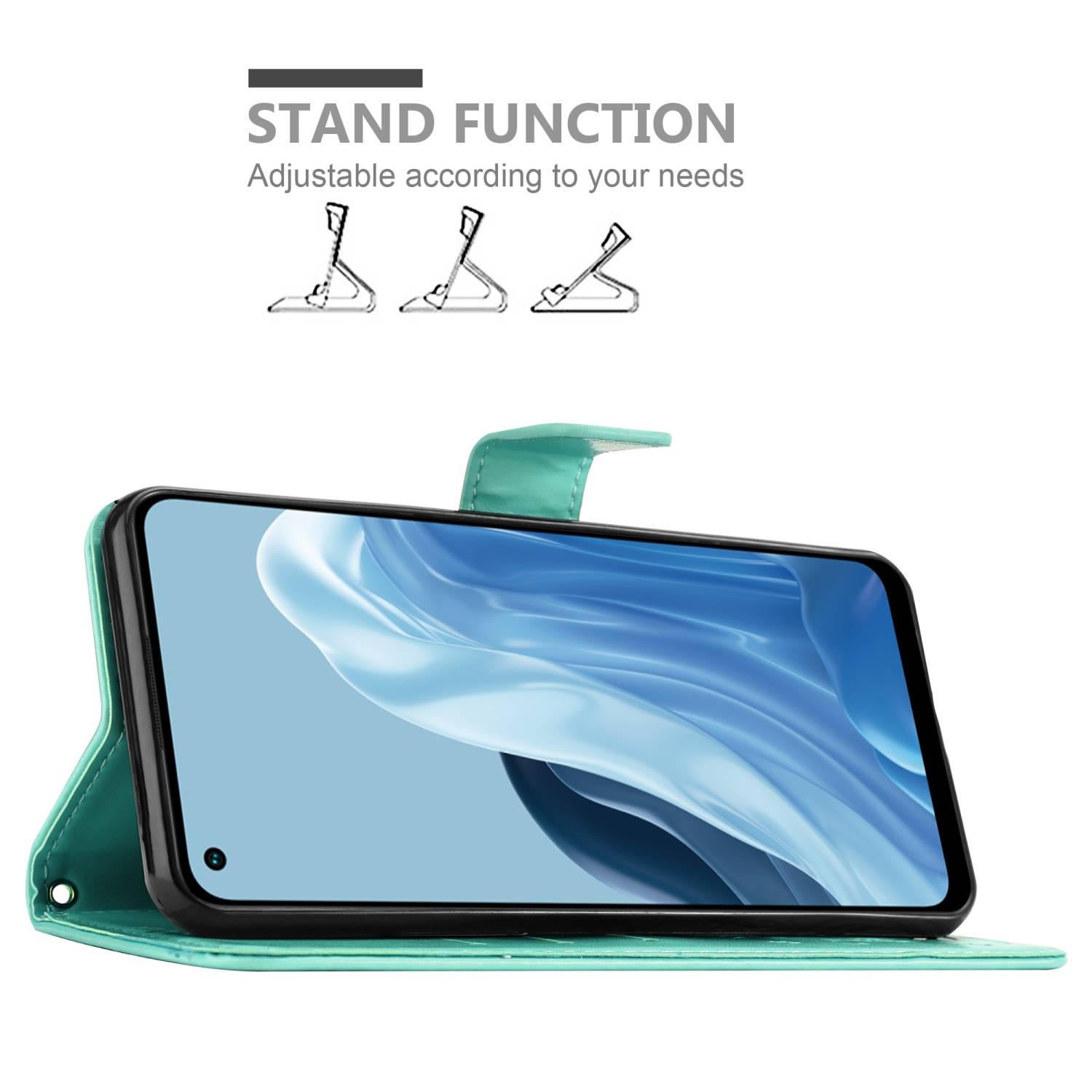 Cadorabo Hülle für Realme 7 5G Schutz Hülle in Türkis Schutzhülle Handy Hülle Etui Case Blumen Flower