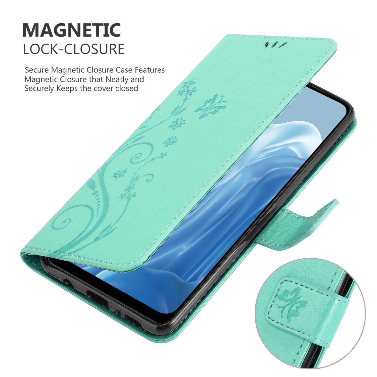 Cadorabo Hülle für Realme 7 5G Schutz Hülle in Türkis Schutzhülle Handy Hülle Etui Case Blumen Flower