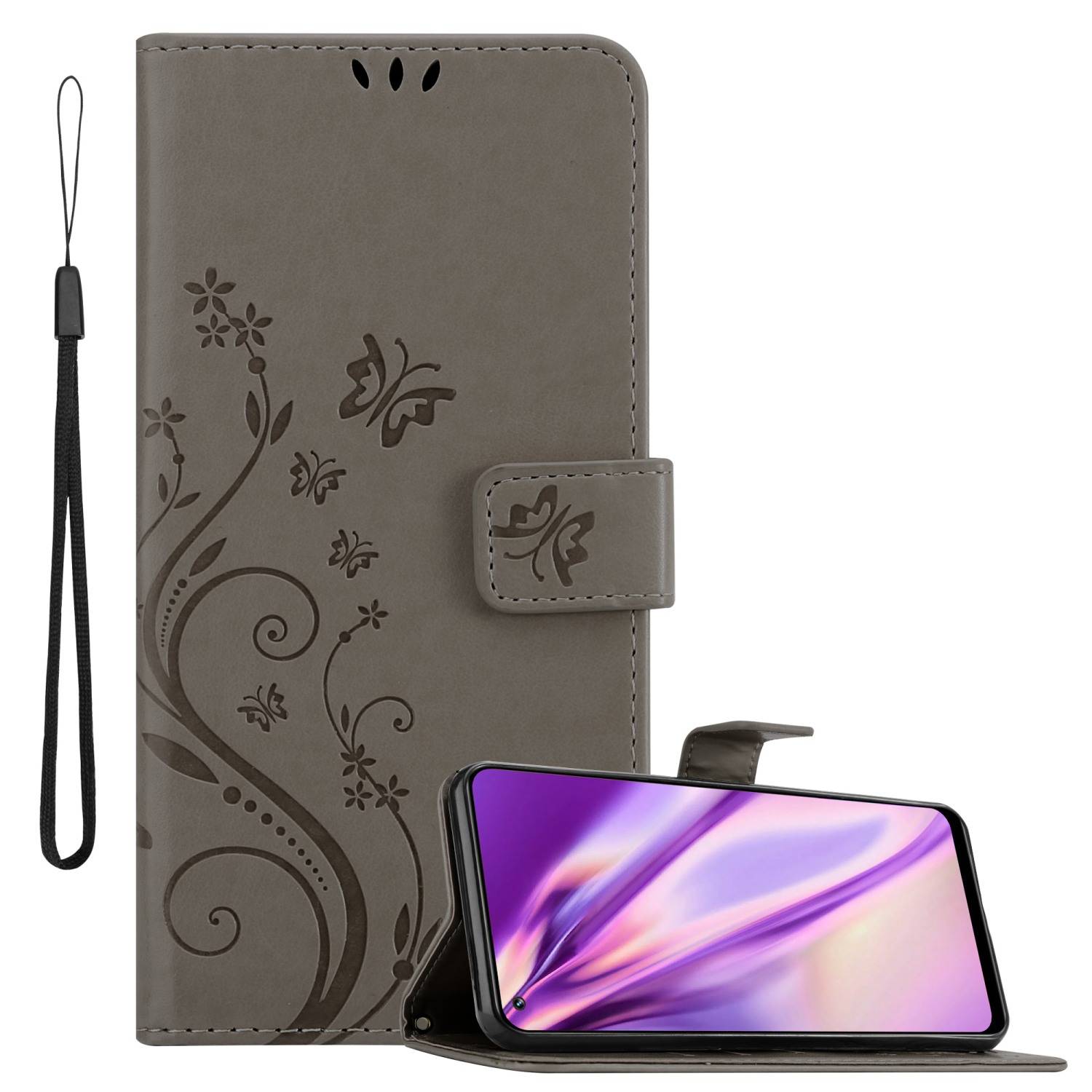 Cadorabo Hülle für Realme 8 4G / 8 PRO Schutz Hülle in Grau Schutzhülle Handy Hülle Etui Case Blumen Flower