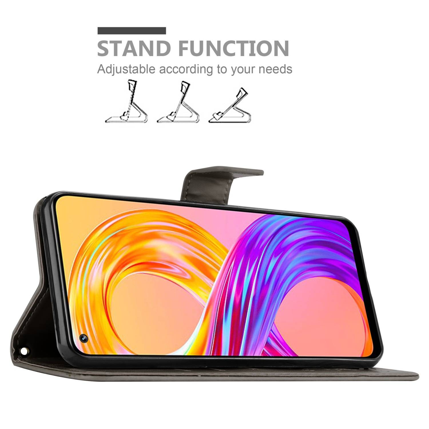 Cadorabo Hülle für Realme 8 4G / 8 PRO Schutz Hülle in Grau Schutzhülle Handy Hülle Etui Case Blumen Flower