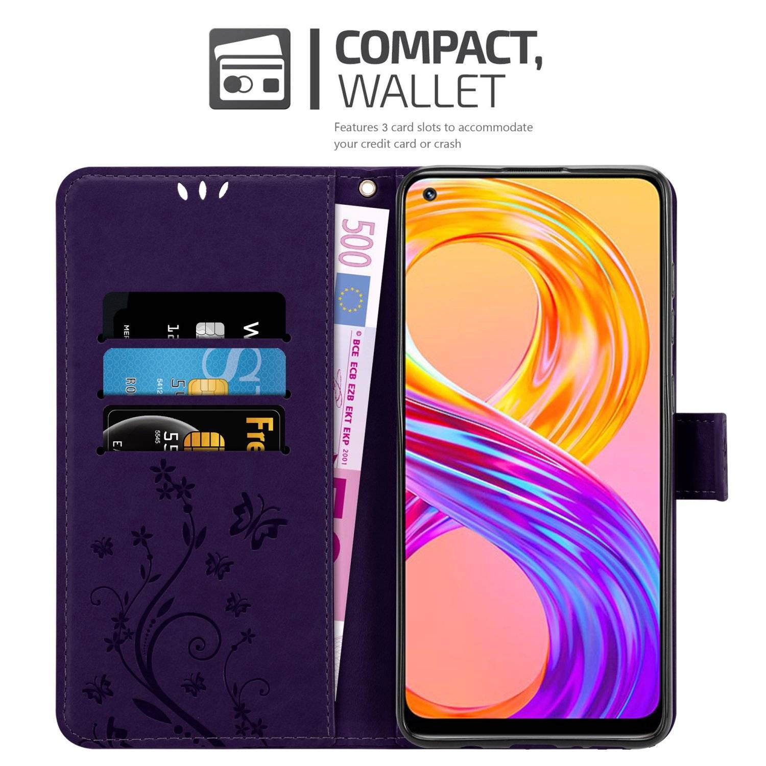 Cadorabo Hülle für Realme 8 4G / 8 PRO Schutz Hülle in Lila Schutzhülle Handy Hülle Etui Case Blumen Flower