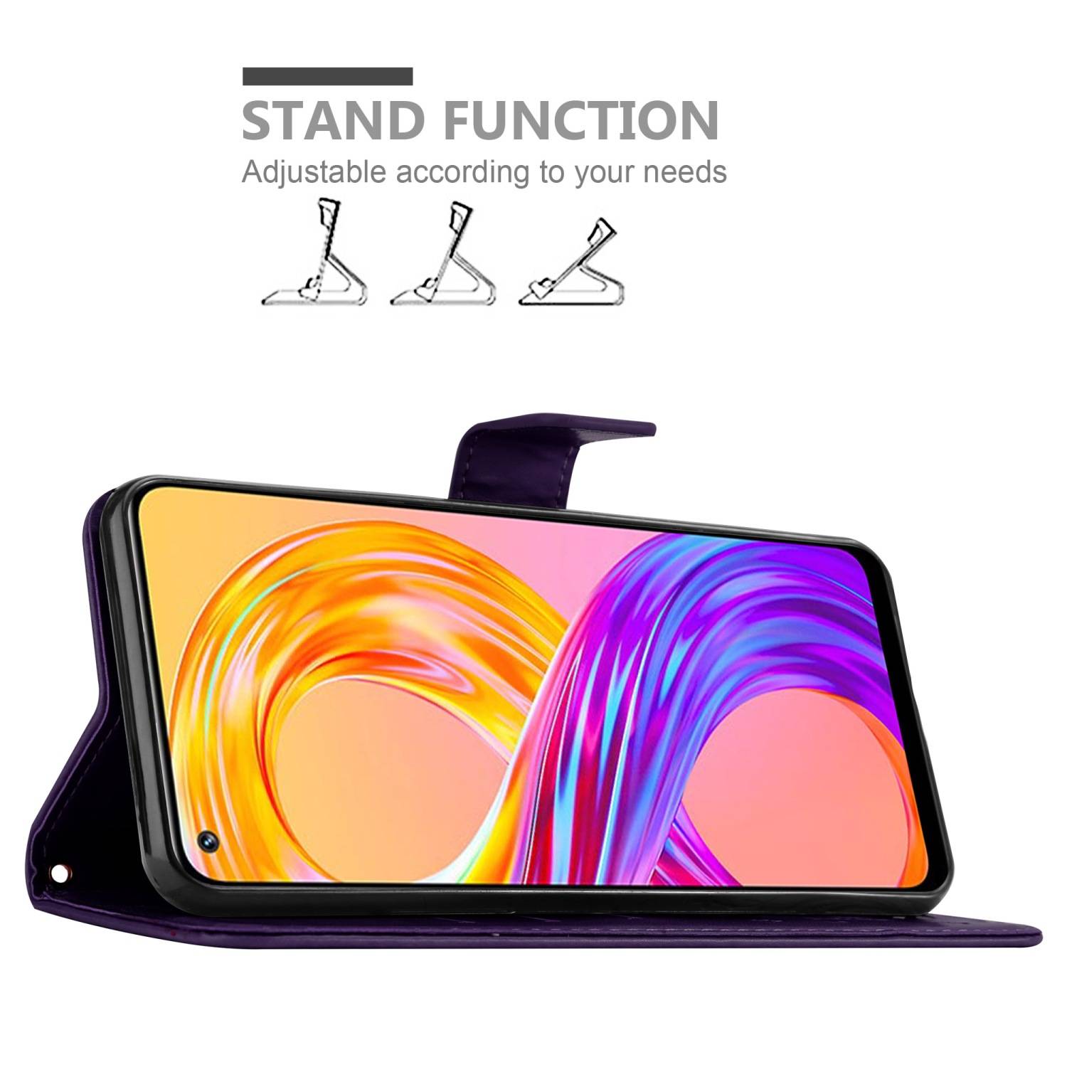 Cadorabo Hülle für Realme 8 4G / 8 PRO Schutz Hülle in Lila Schutzhülle Handy Hülle Etui Case Blumen Flower