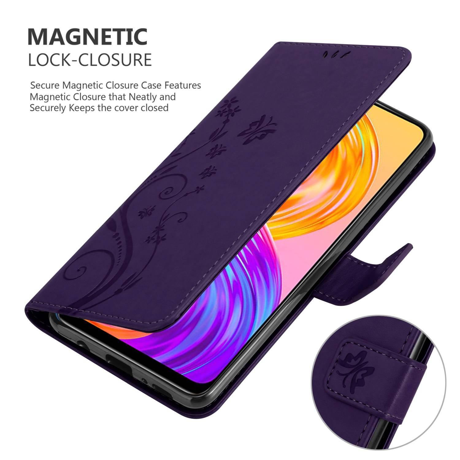 Cadorabo Hülle für Realme 8 4G / 8 PRO Schutz Hülle in Lila Schutzhülle Handy Hülle Etui Case Blumen Flower