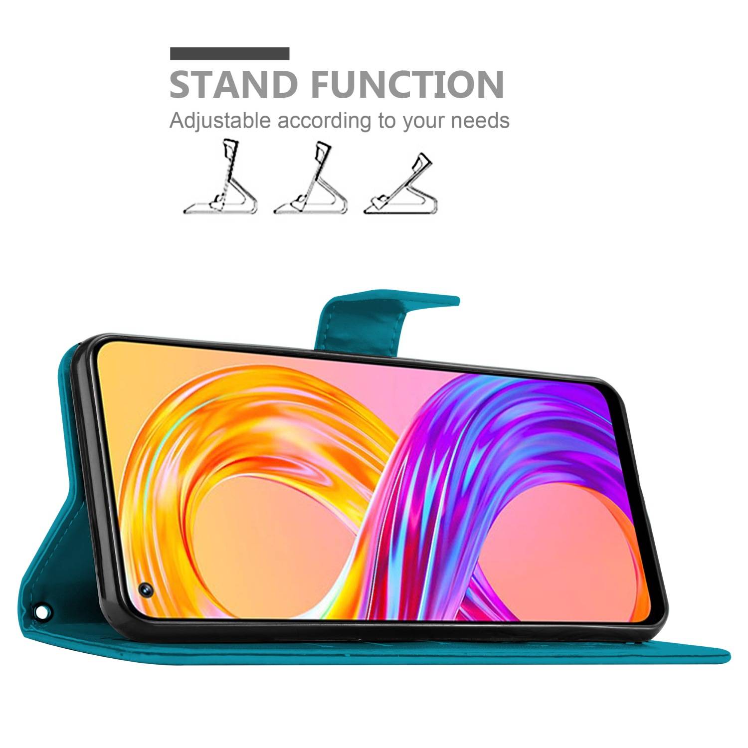 Cadorabo Hülle für Realme 8 4G / 8 PRO Schutz Hülle in Blau Schutzhülle Handy Hülle Etui Case Blumen Flower