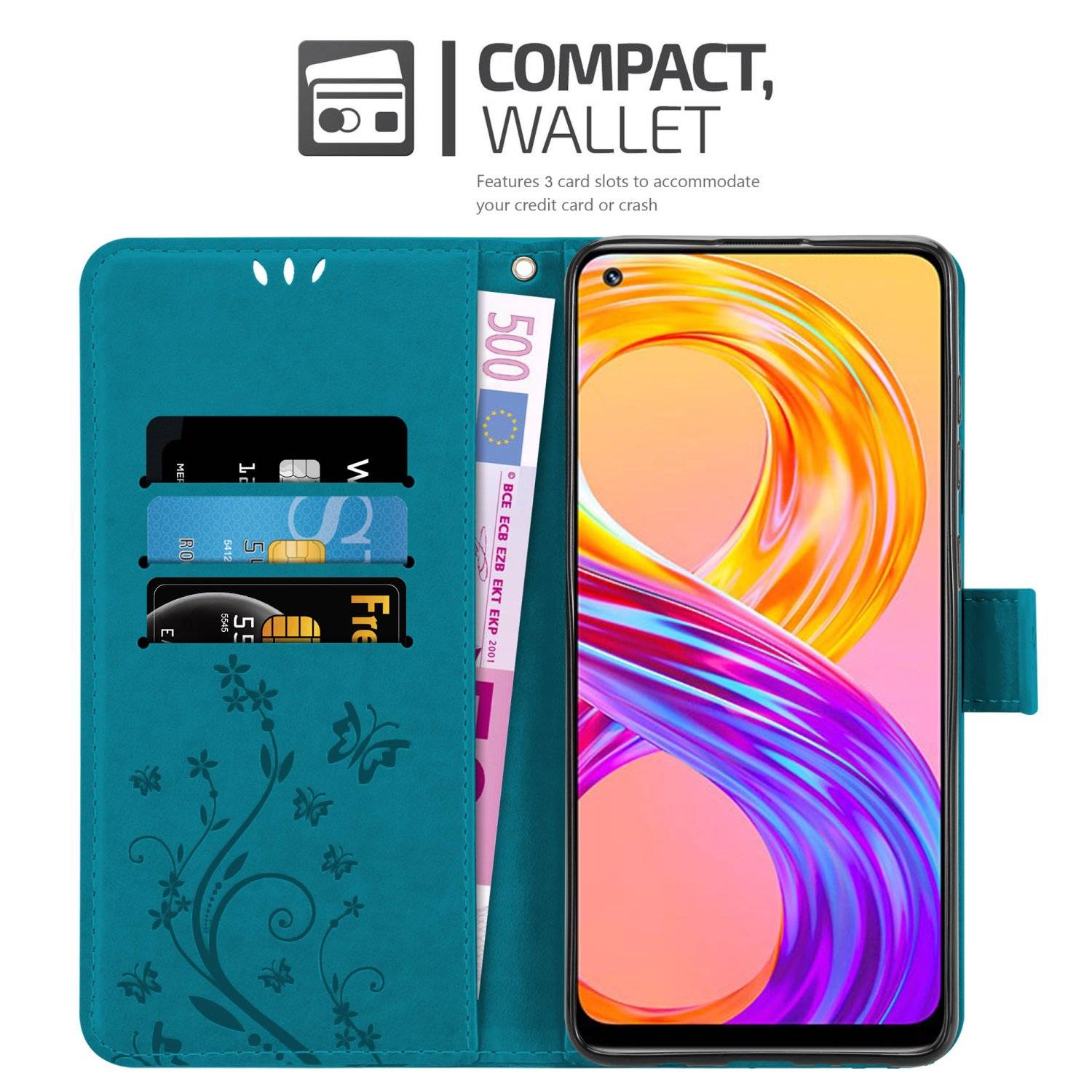 Cadorabo Hülle für Realme 8 4G / 8 PRO Schutz Hülle in Blau Schutzhülle Handy Hülle Etui Case Blumen Flower