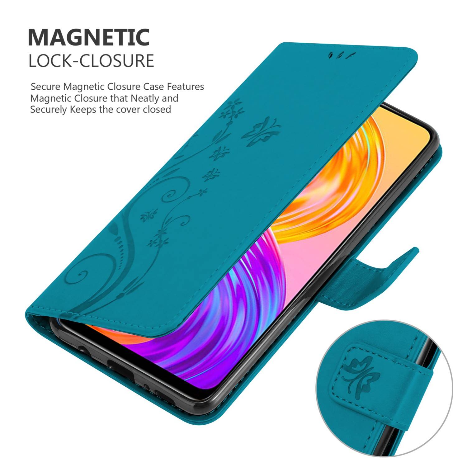 Cadorabo Hülle für Realme 8 4G / 8 PRO Schutz Hülle in Blau Schutzhülle Handy Hülle Etui Case Blumen Flower