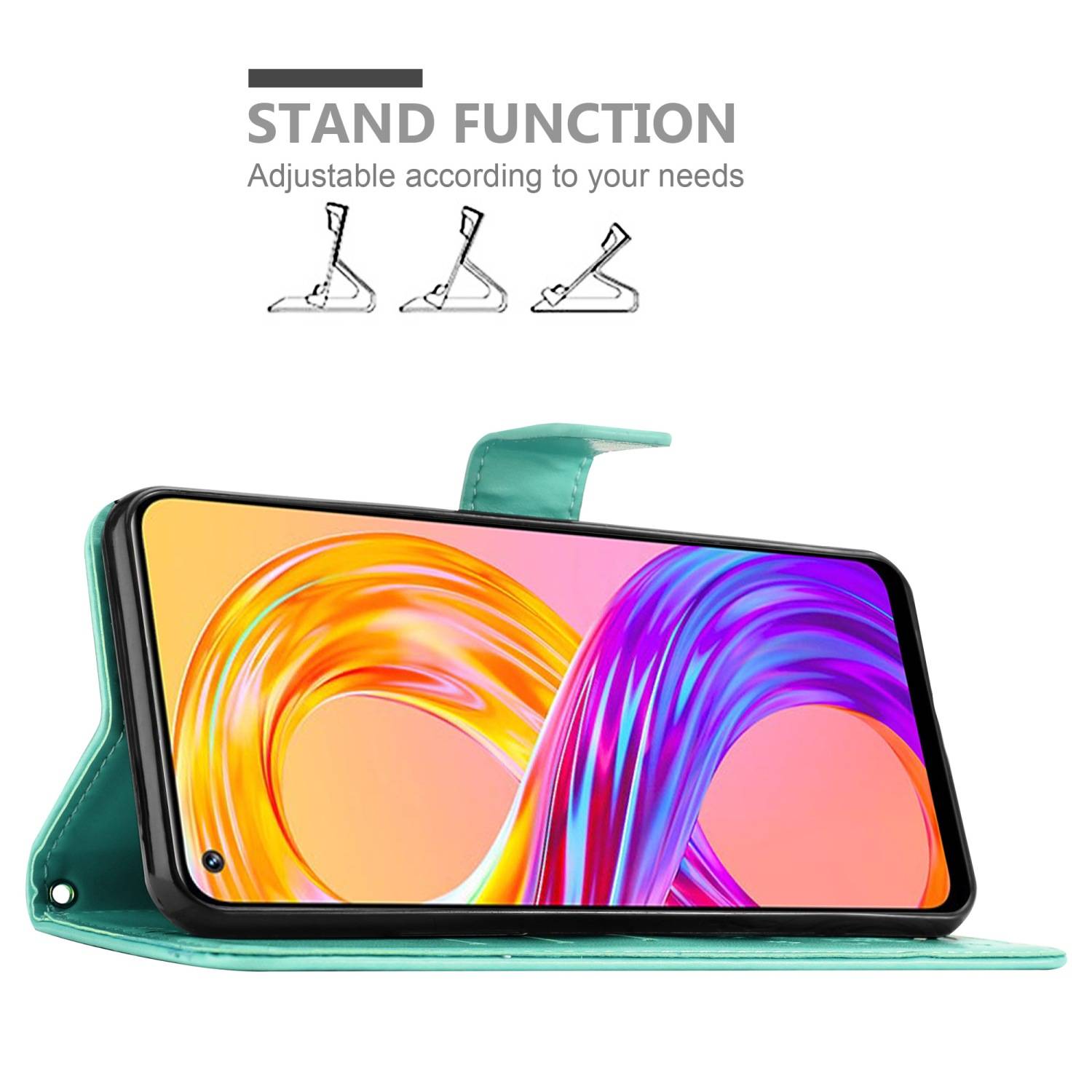 Cadorabo Hülle für Realme 8 4G / 8 PRO Schutz Hülle in Türkis Schutzhülle Handy Hülle Etui Case Blumen Flower