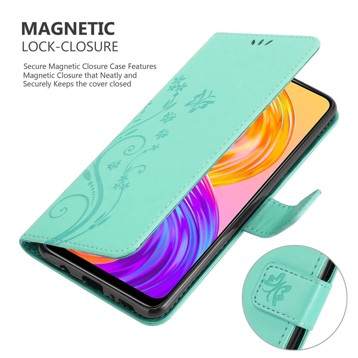 Cadorabo Hülle für Realme 8 4G / 8 PRO Schutz Hülle in Türkis Schutzhülle Handy Hülle Etui Case Blumen Flower